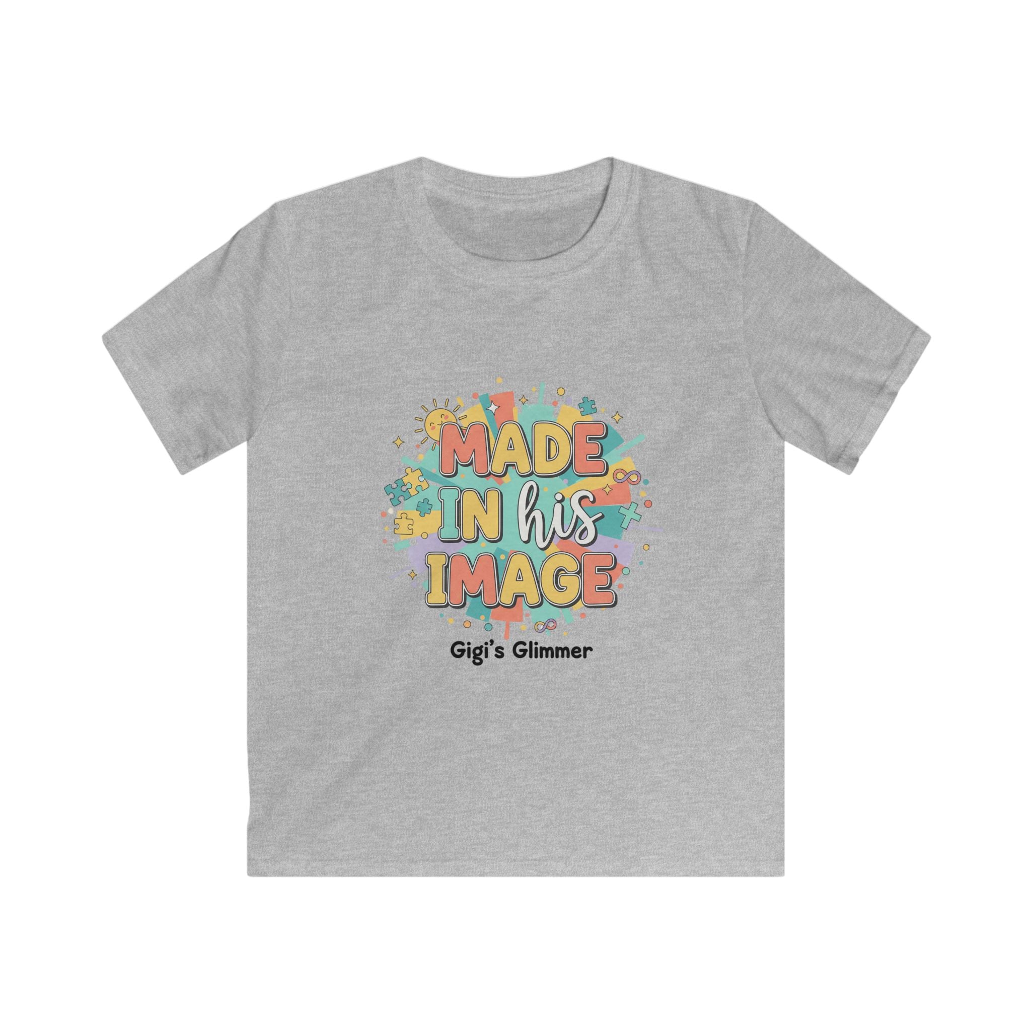 Kids Tee — "Made in His Image" Colorful Christian Graphic