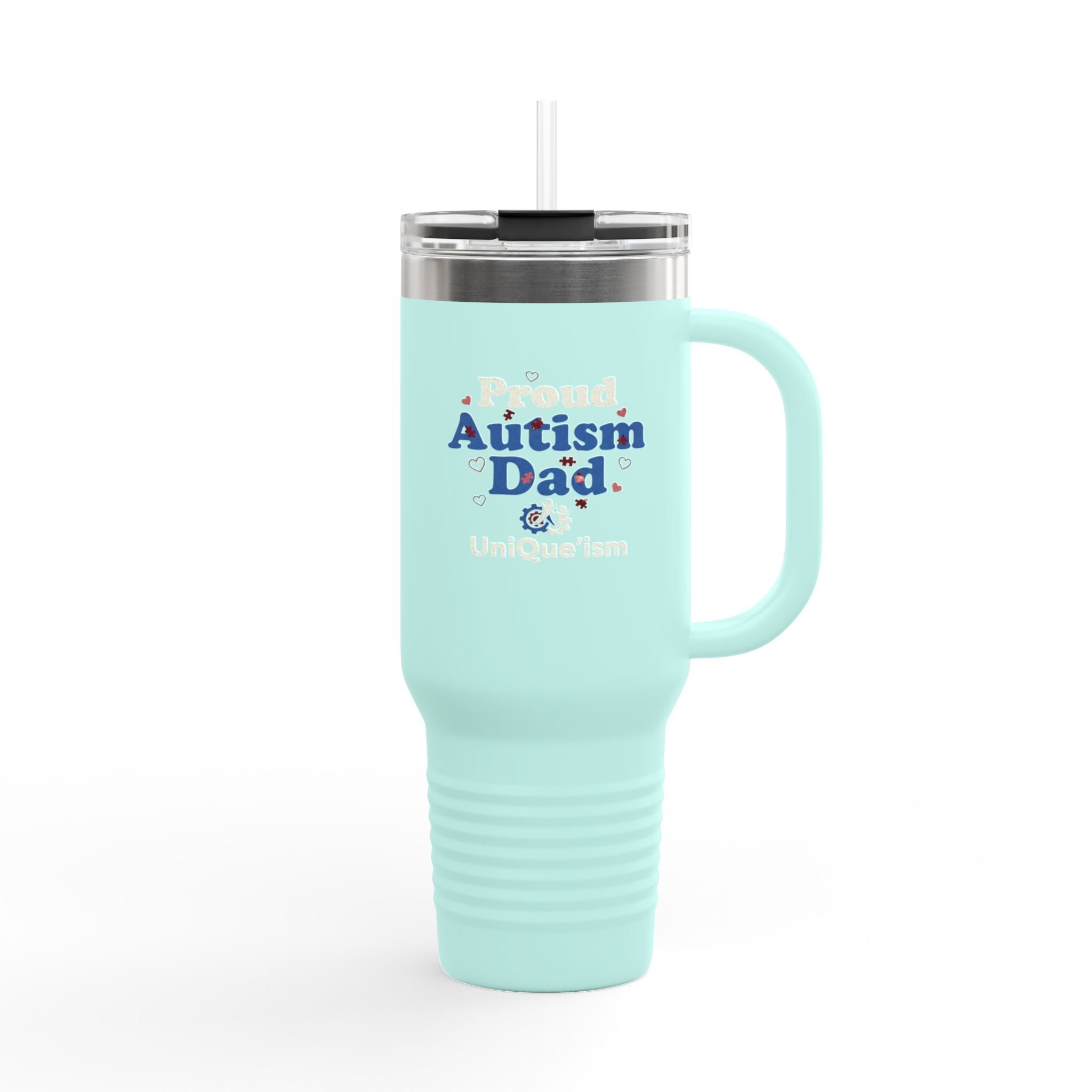 Proud Autism Dad 40oz Insulated Travel Mug – Large Thermal Tumbler with Lid & Straw