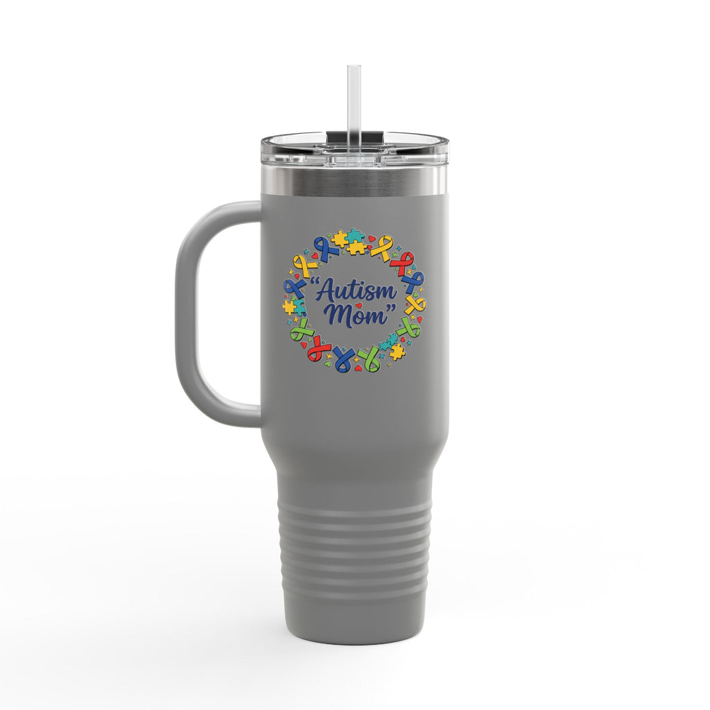 Autism Mom 40oz Insulated Travel Mug — Colorful Puzzle Ribbon Wreath