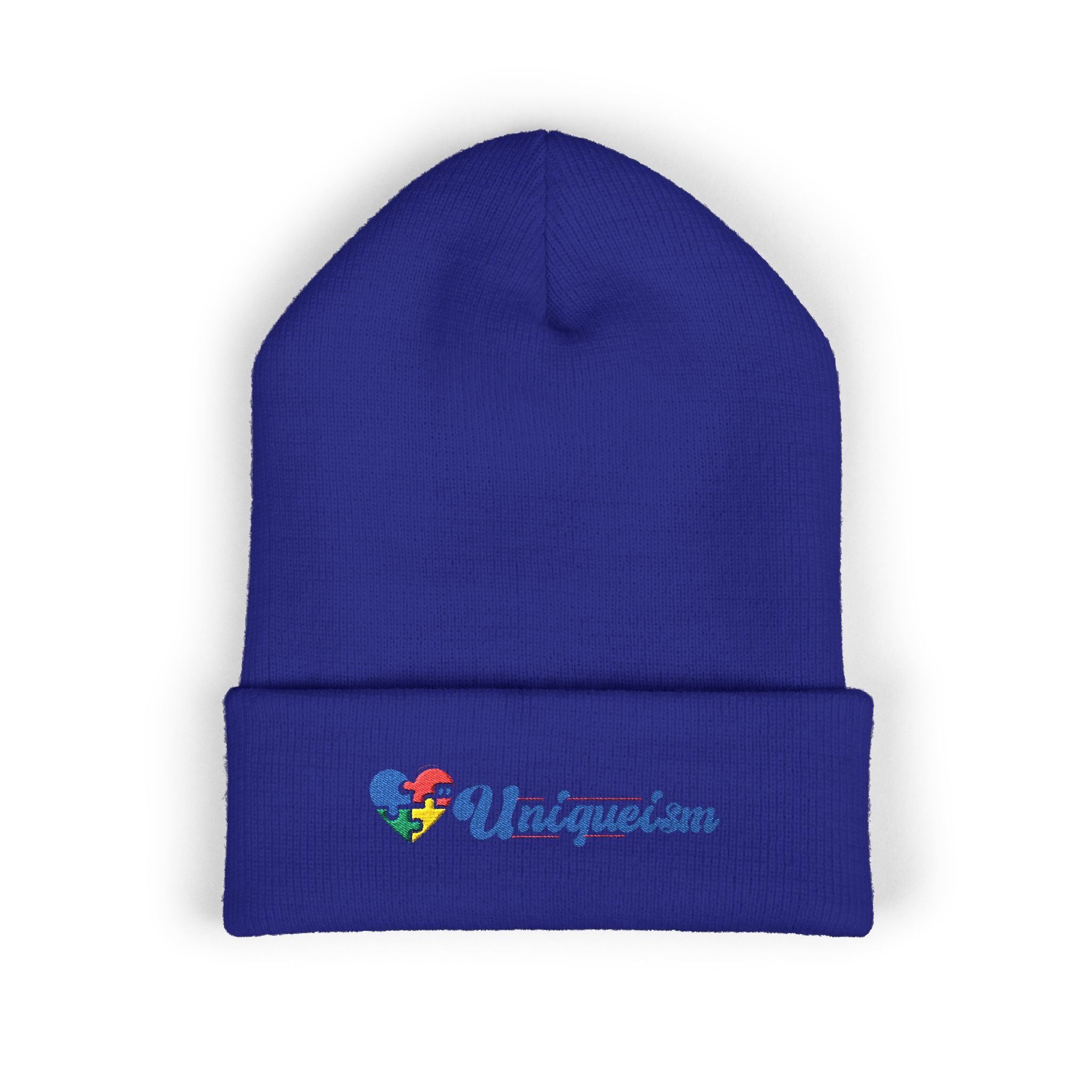 Embroidered "Unique'ism" Heart Beanie — Classic Cuffed Knit Hat