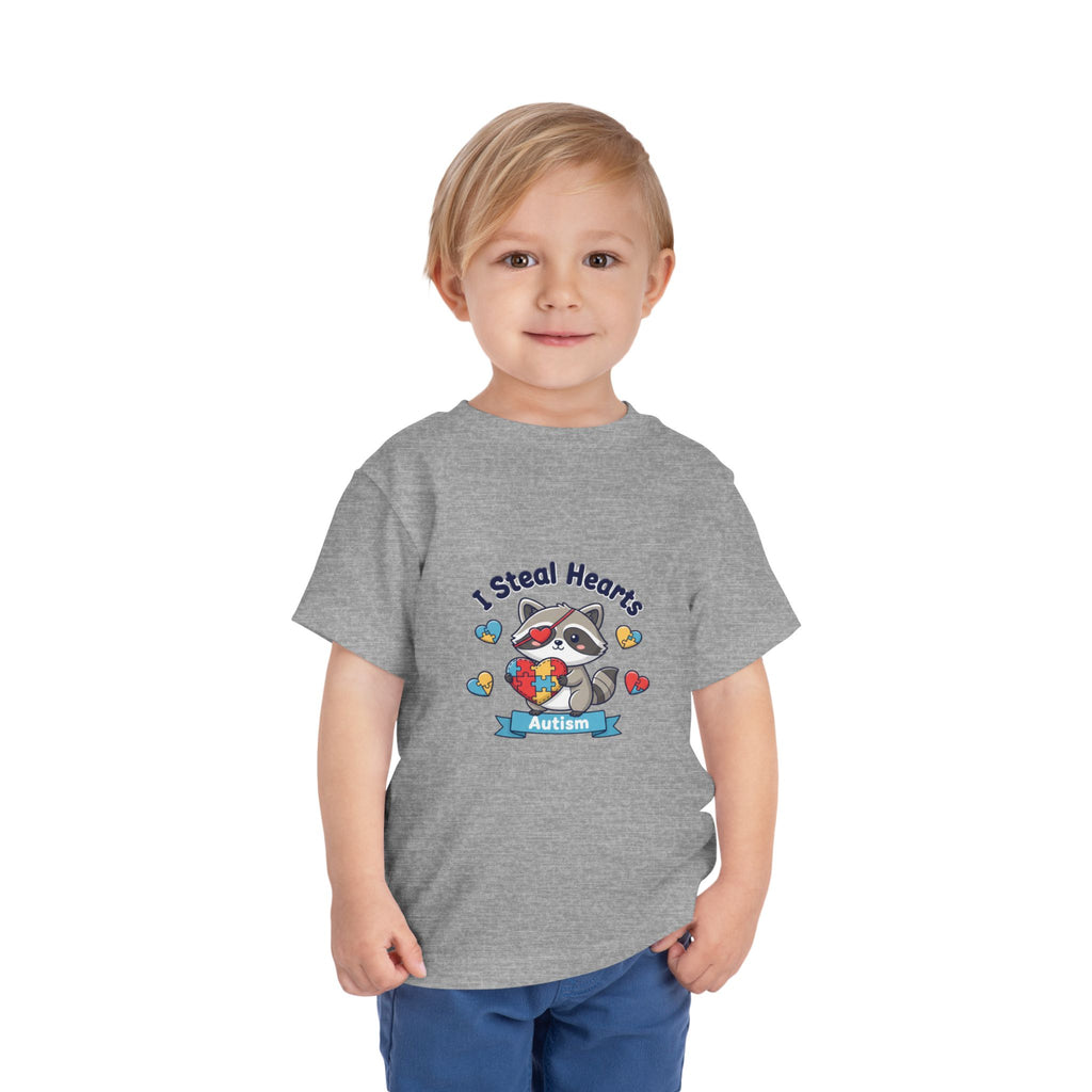 Autism Toddler Tee — "I Steal Hearts" Raccoon Design (Back: Powered by Love Inspired by Gigi)