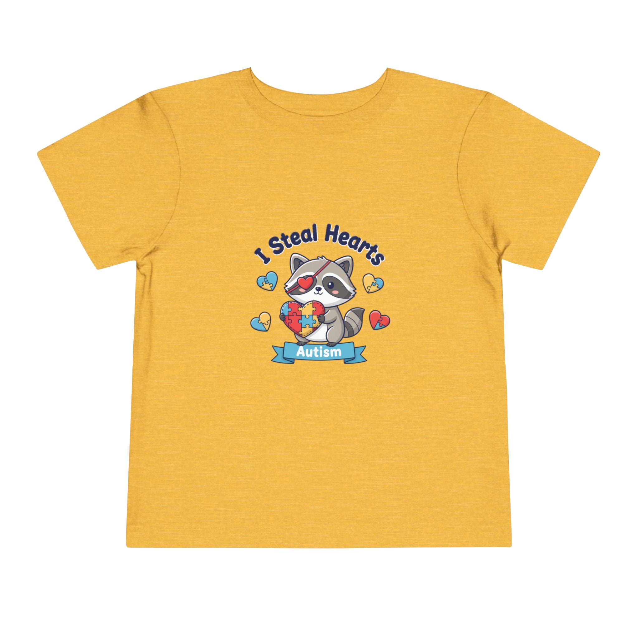Autism Toddler Tee — "I Steal Hearts" Raccoon Design (Back: Powered by Love Inspired by Gigi)