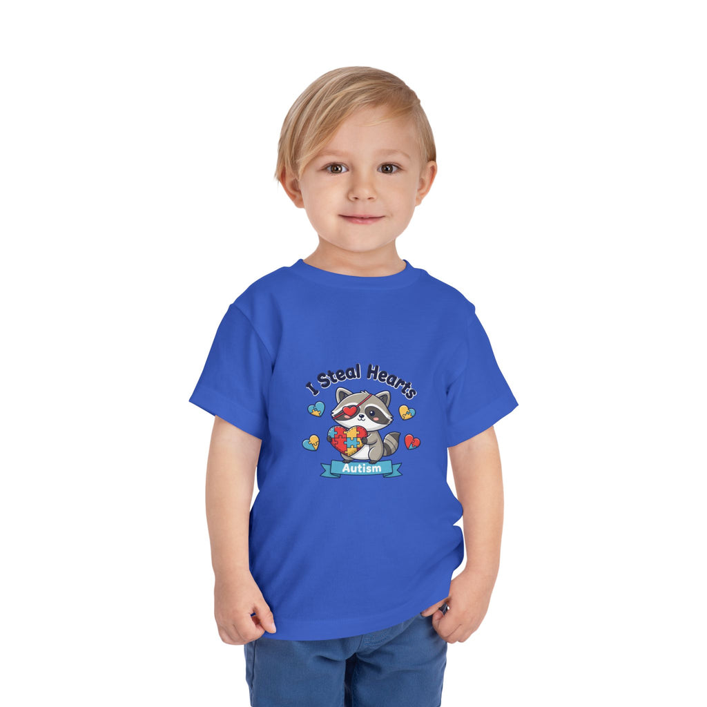 Autism Toddler Tee — "I Steal Hearts" Raccoon Design (Back: Powered by Love Inspired by Gigi)