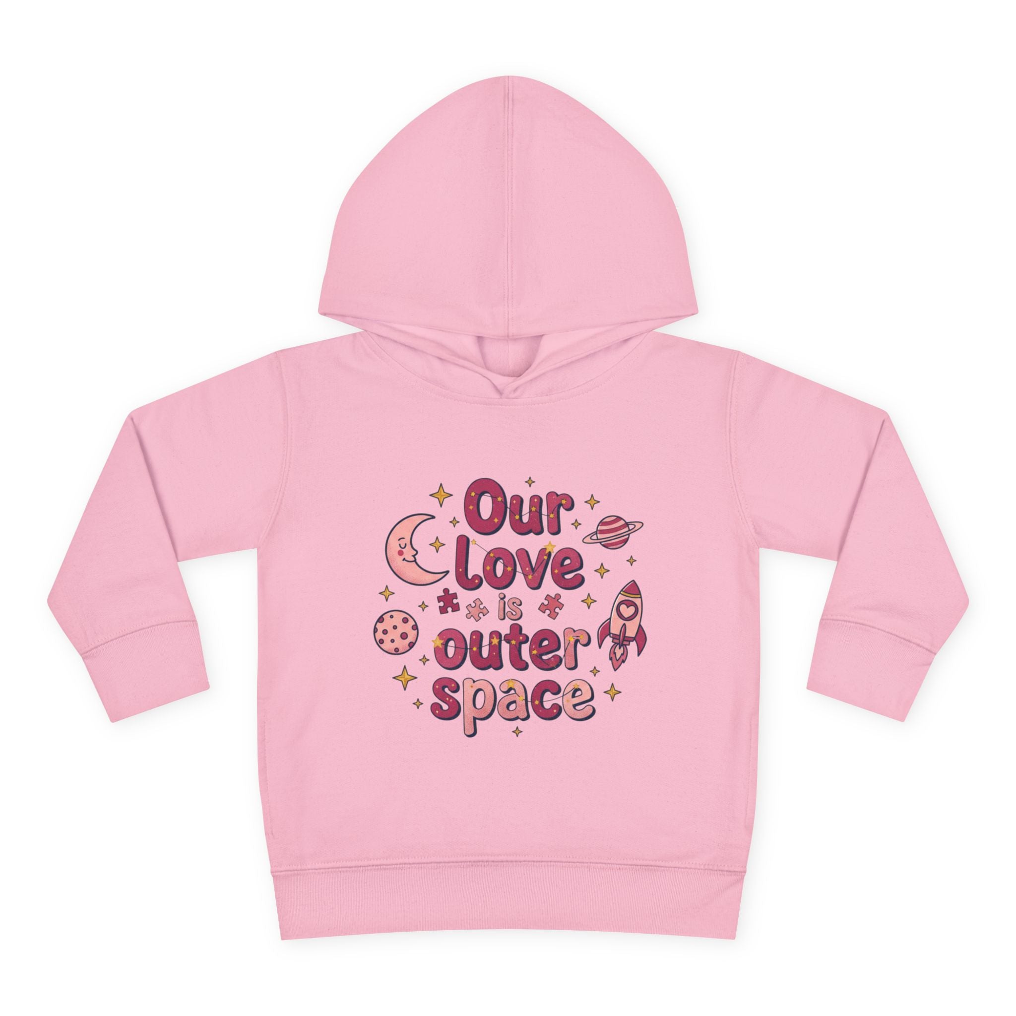 Toddler Hoodie — "Our Love Is Outer Space" Cute Rocket & Planets Pullover
