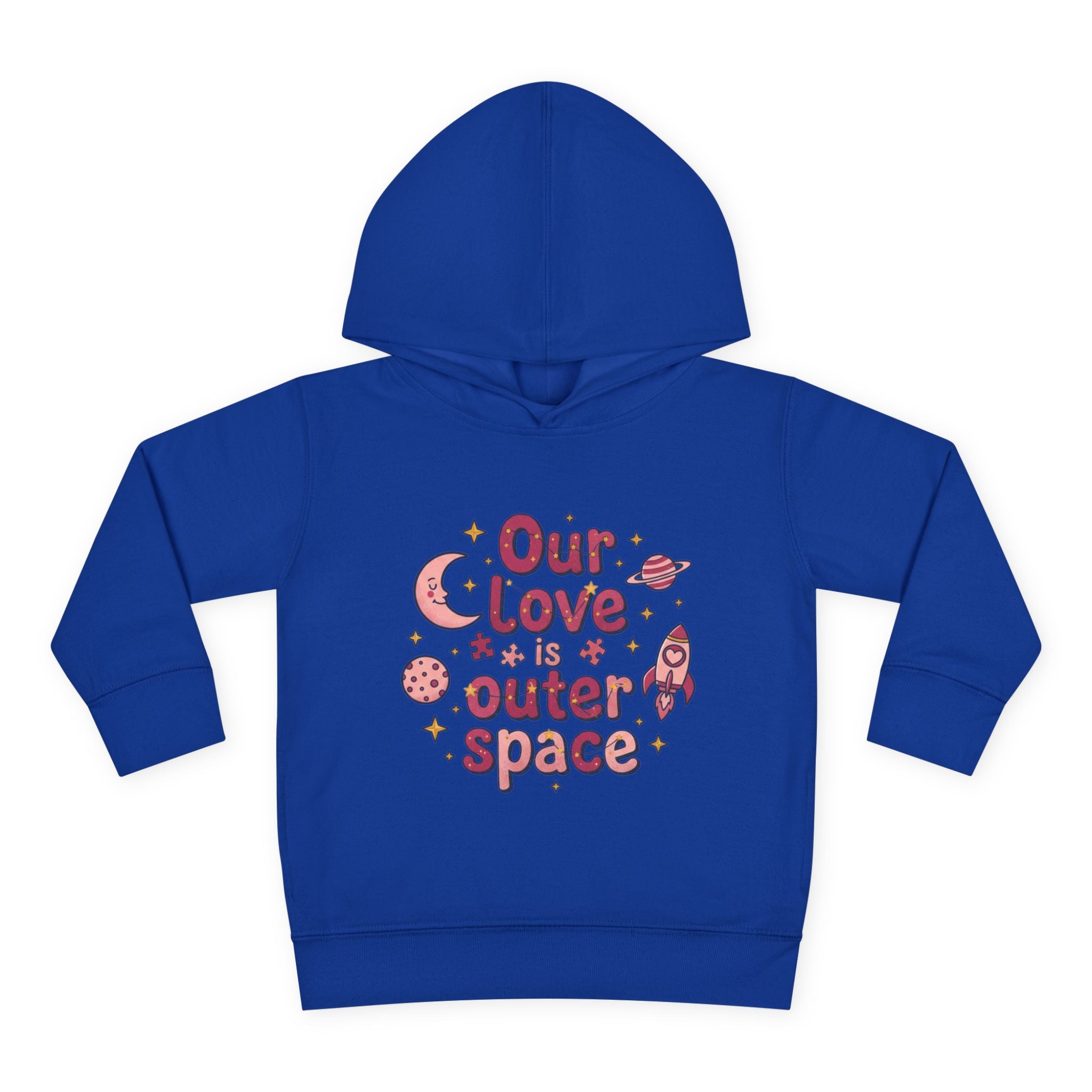 Toddler Hoodie — "Our Love Is Outer Space" Cute Rocket & Planets Pullover