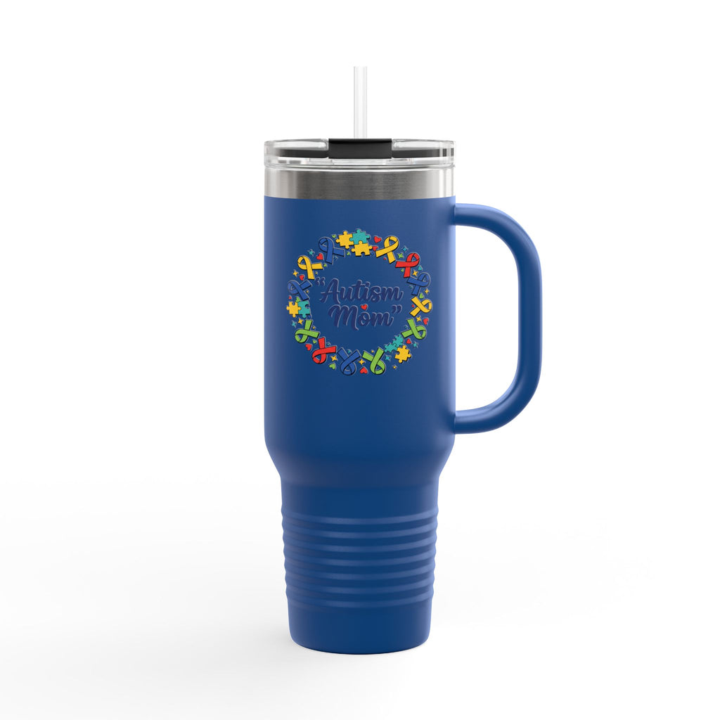 Autism Mom 40oz Insulated Travel Mug — Colorful Puzzle Ribbon Wreath