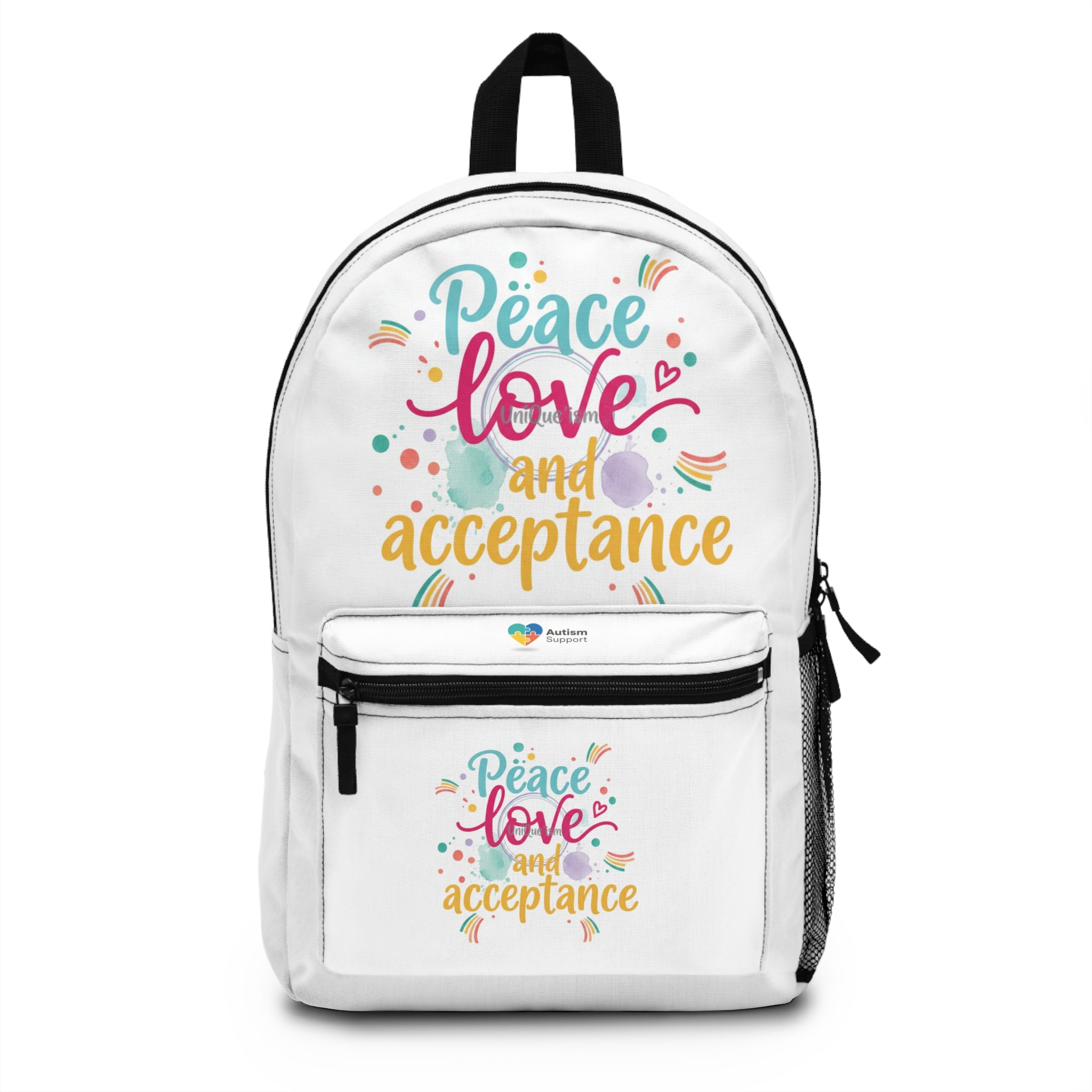 Peace Love and Acceptance Backpack — Colorful Inspirational School Bag