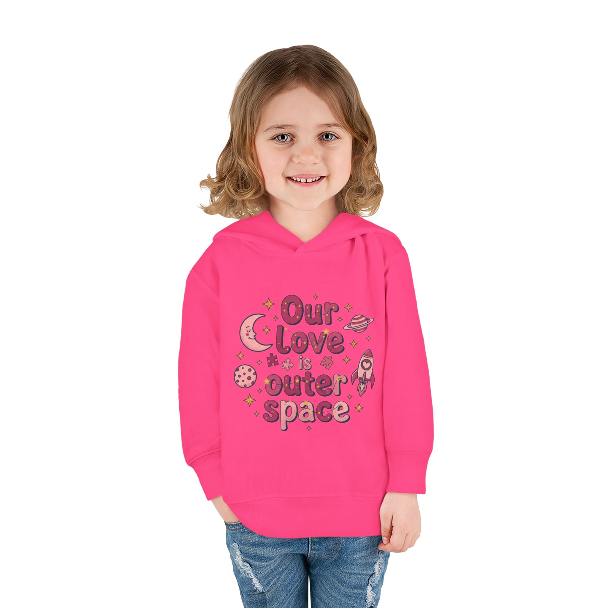 Toddler Hoodie — "Our Love Is Outer Space" Cute Rocket & Planets Pullover