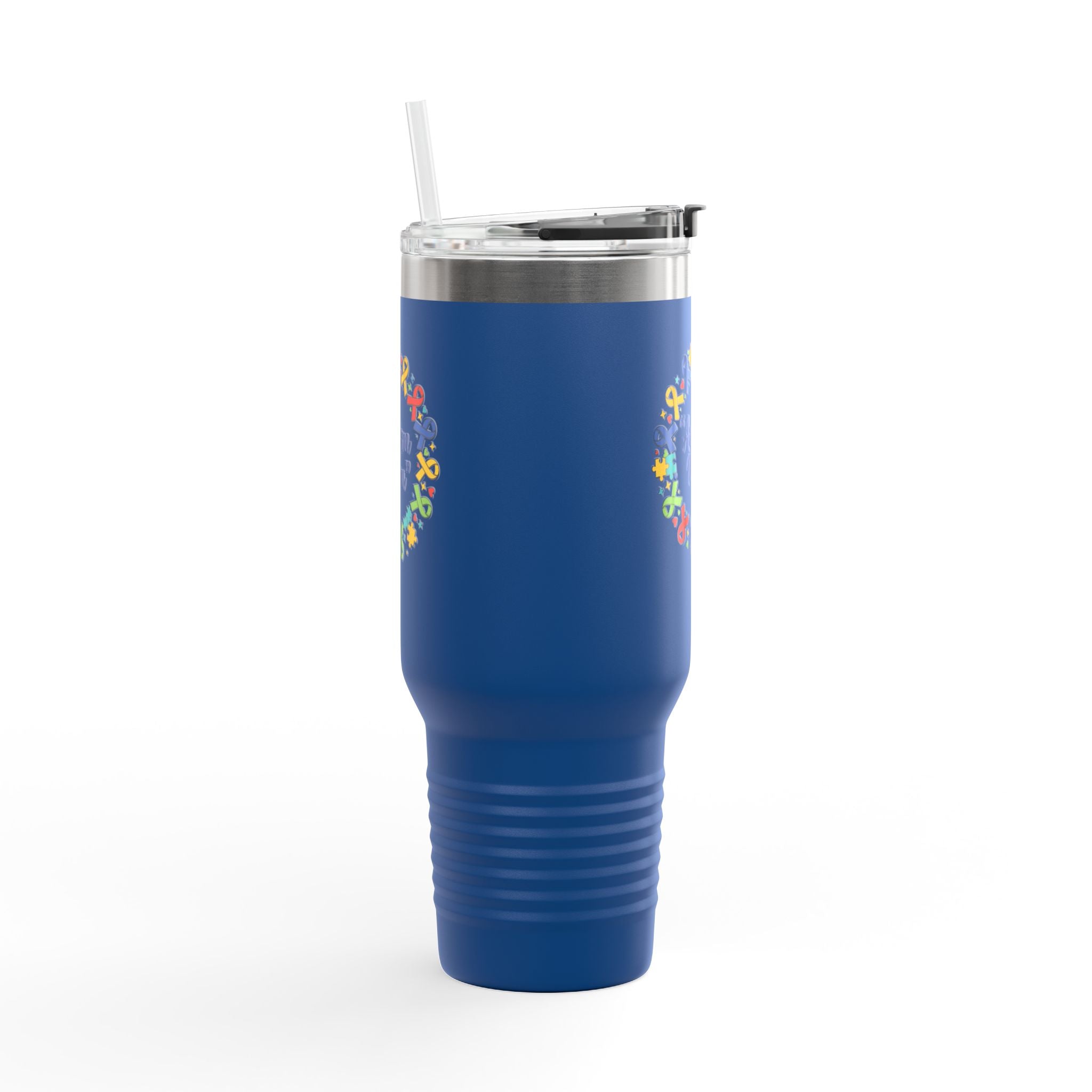 Autism Mom 40oz Insulated Travel Mug — Colorful Puzzle Ribbon Wreath