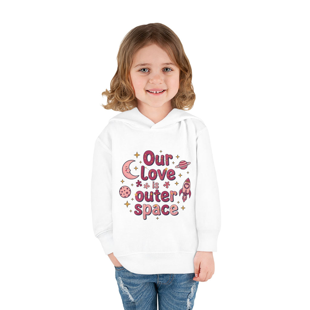 Toddler Hoodie — "Our Love Is Outer Space" Cute Rocket & Planets Pullover