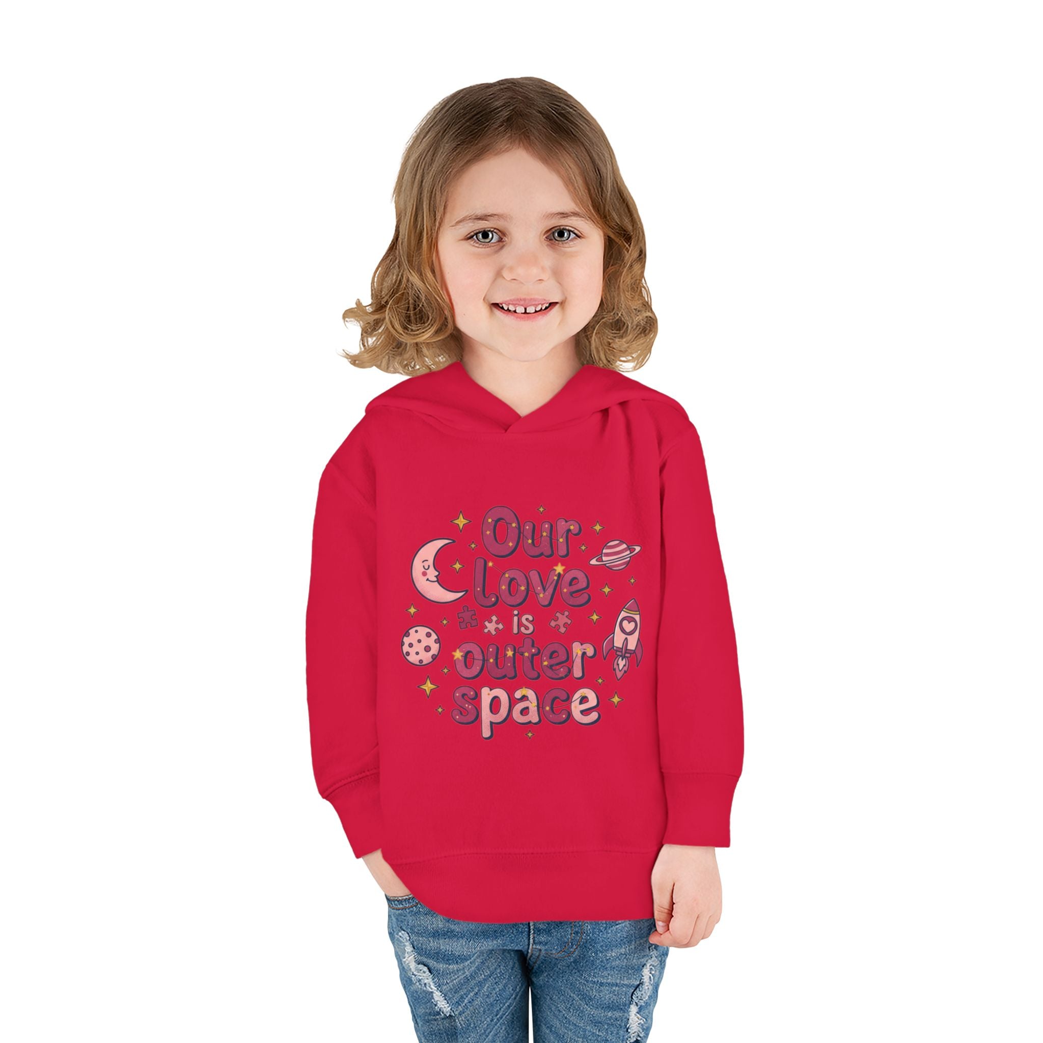 Toddler Hoodie — "Our Love Is Outer Space" Cute Rocket & Planets Pullover