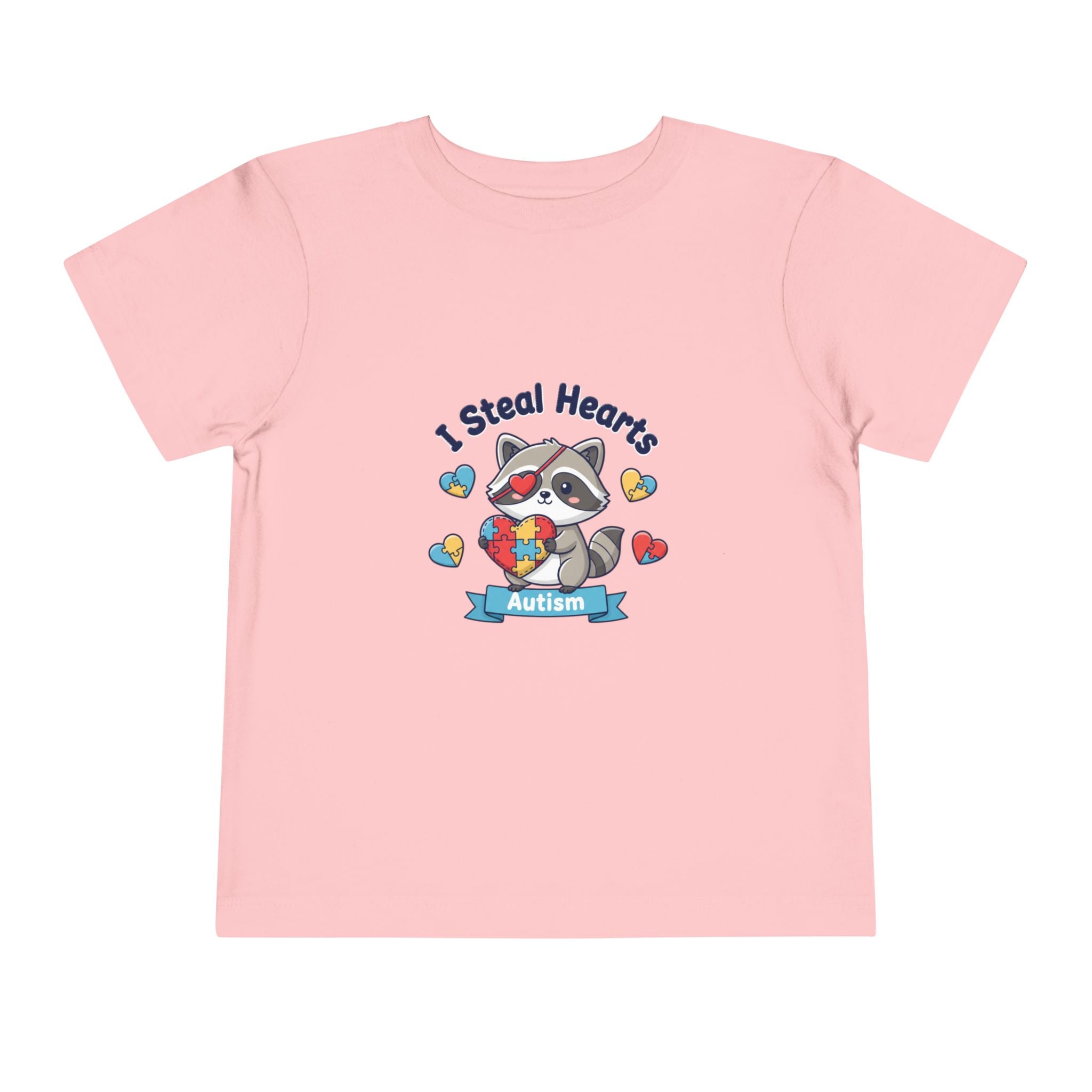 Autism Toddler Tee — "I Steal Hearts" Raccoon Design (Back: Powered by Love Inspired by Gigi)
