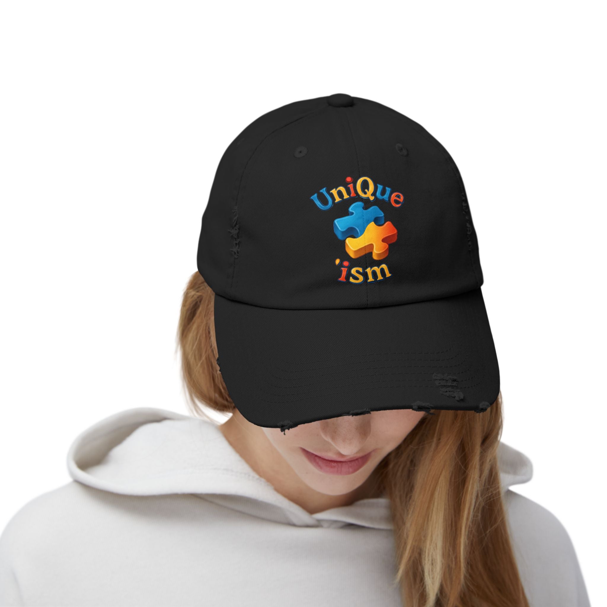 Unique-ism Puzzle Cap — Distressed Black Baseball Hat