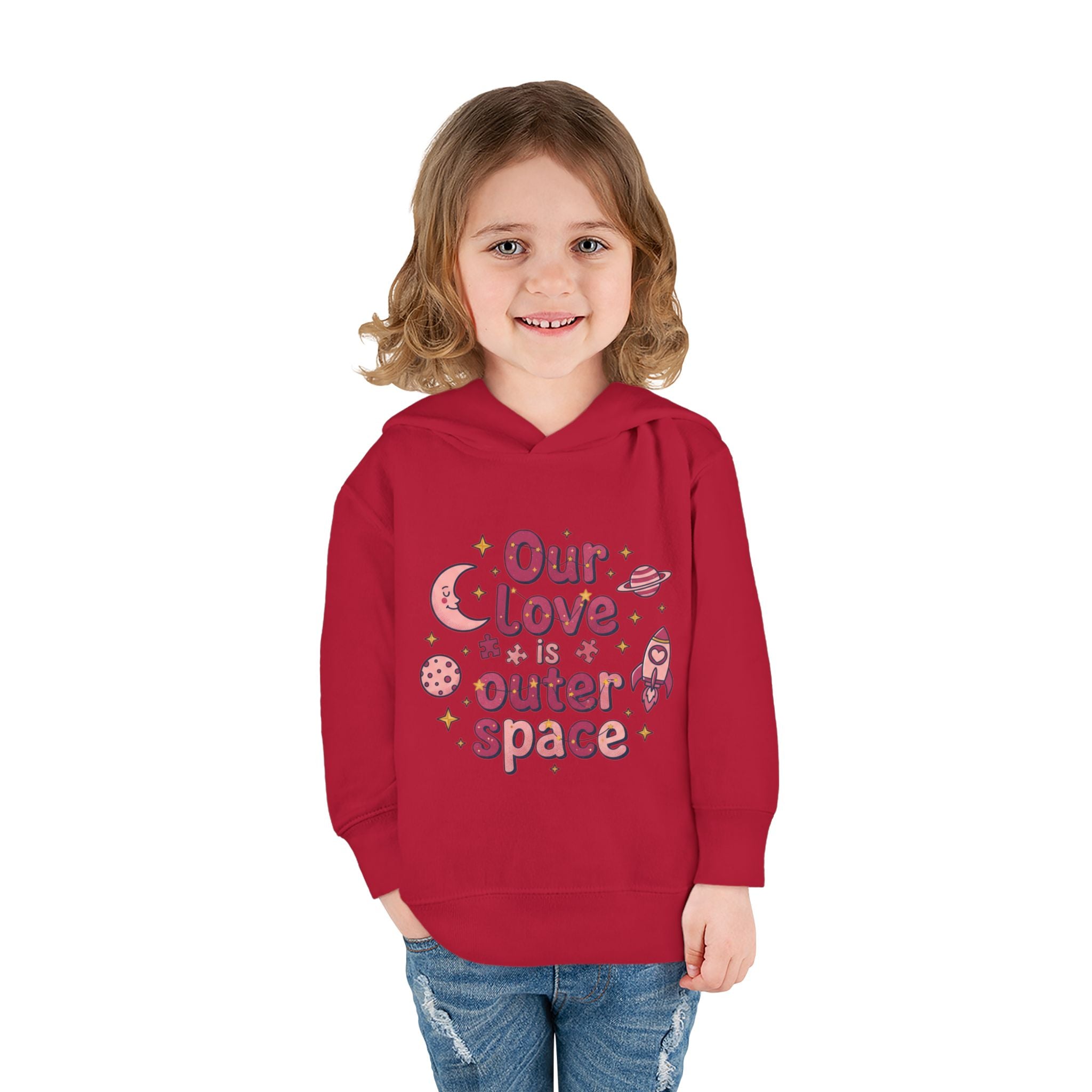 Toddler Hoodie — "Our Love Is Outer Space" Cute Rocket & Planets Pullover