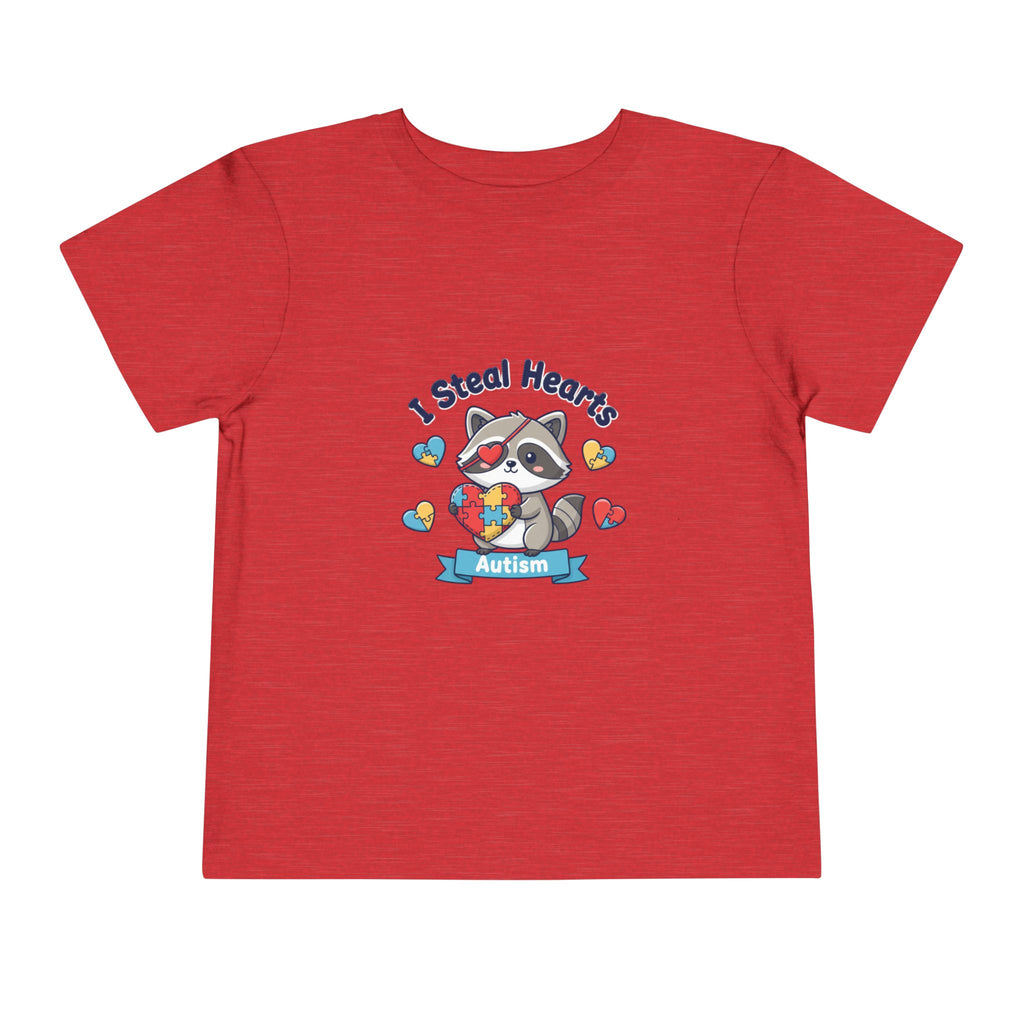 Autism Toddler Tee — "I Steal Hearts" Raccoon Design (Back: Powered by Love Inspired by Gigi)