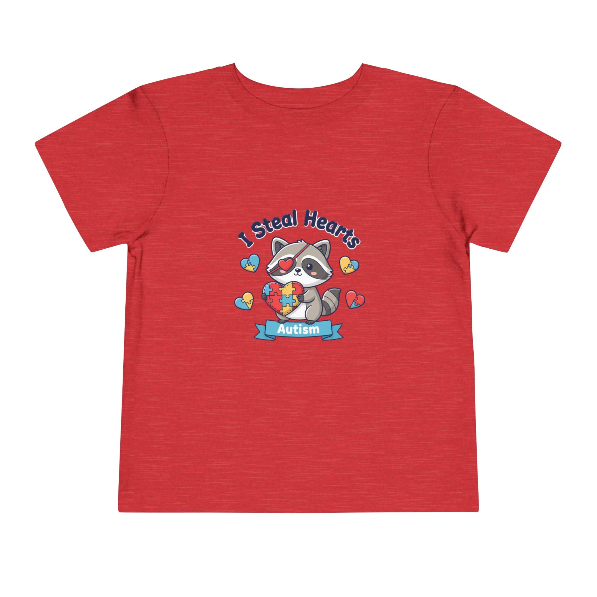 Autism Toddler Tee — "I Steal Hearts" Raccoon Design (Back: Powered by Love Inspired by Gigi)