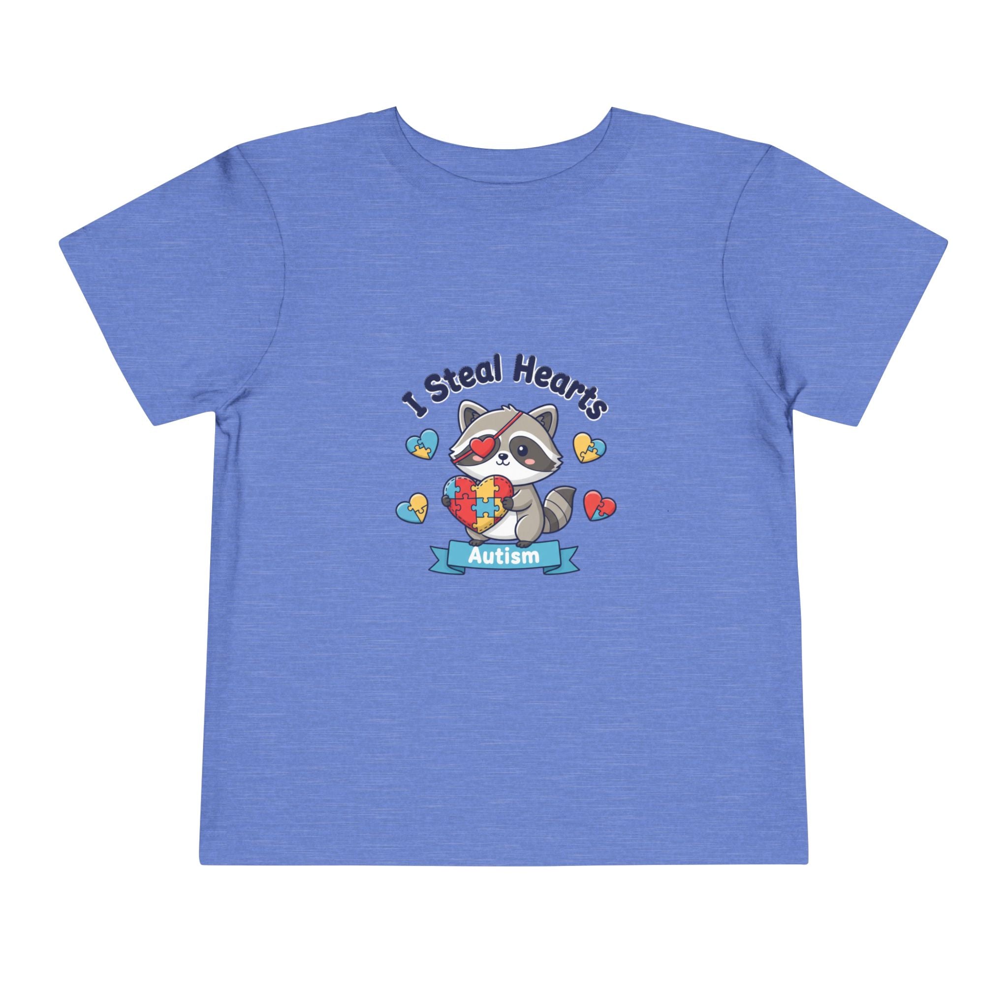 Autism Toddler Tee — "I Steal Hearts" Raccoon Design (Back: Powered by Love Inspired by Gigi)