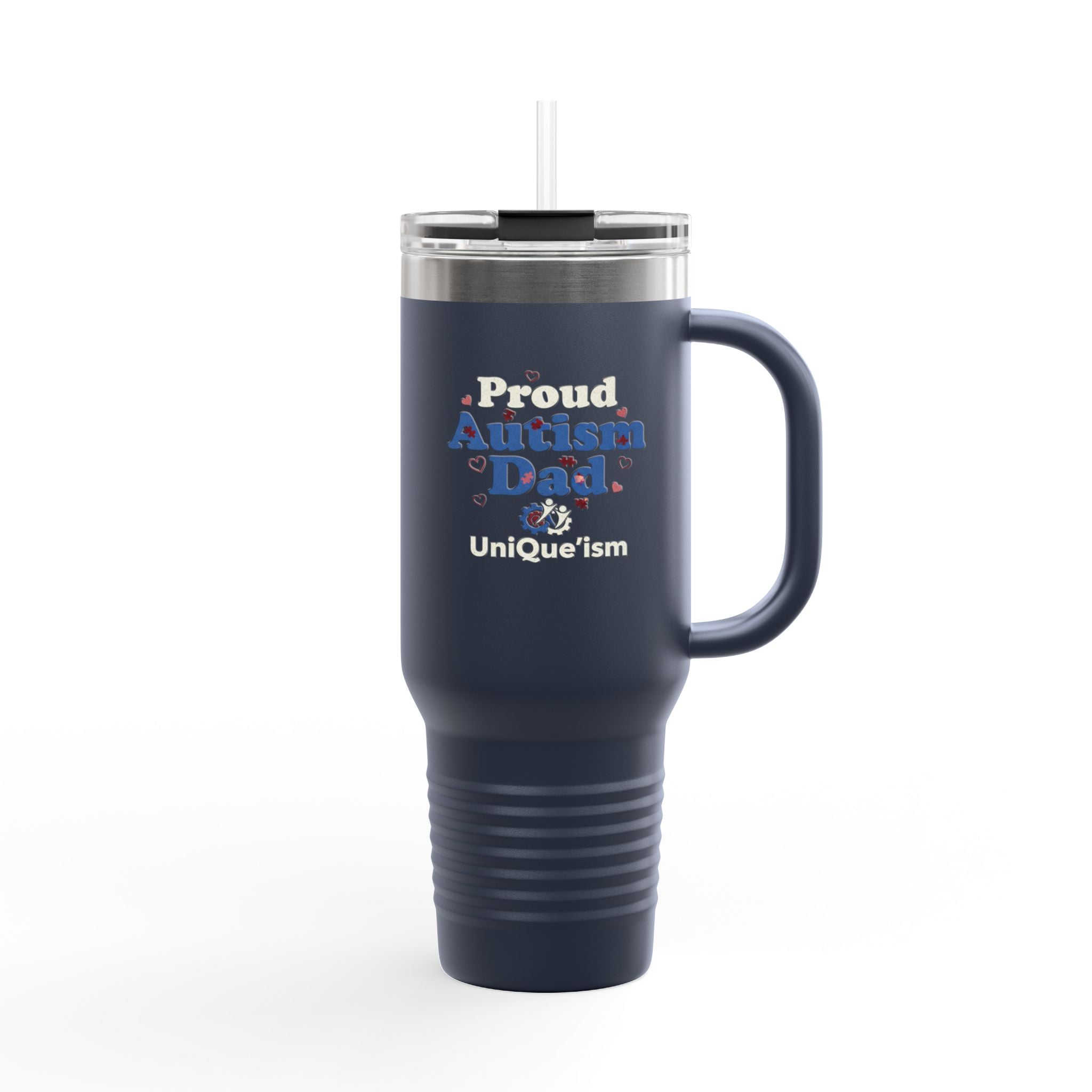 Proud Autism Dad 40oz Insulated Travel Mug – Large Thermal Tumbler with Lid & Straw