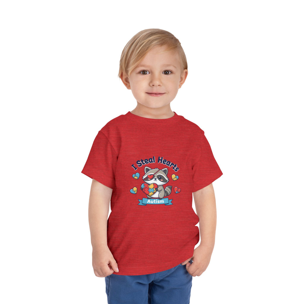 Autism Toddler Tee — "I Steal Hearts" Raccoon Design (Back: Powered by Love Inspired by Gigi)