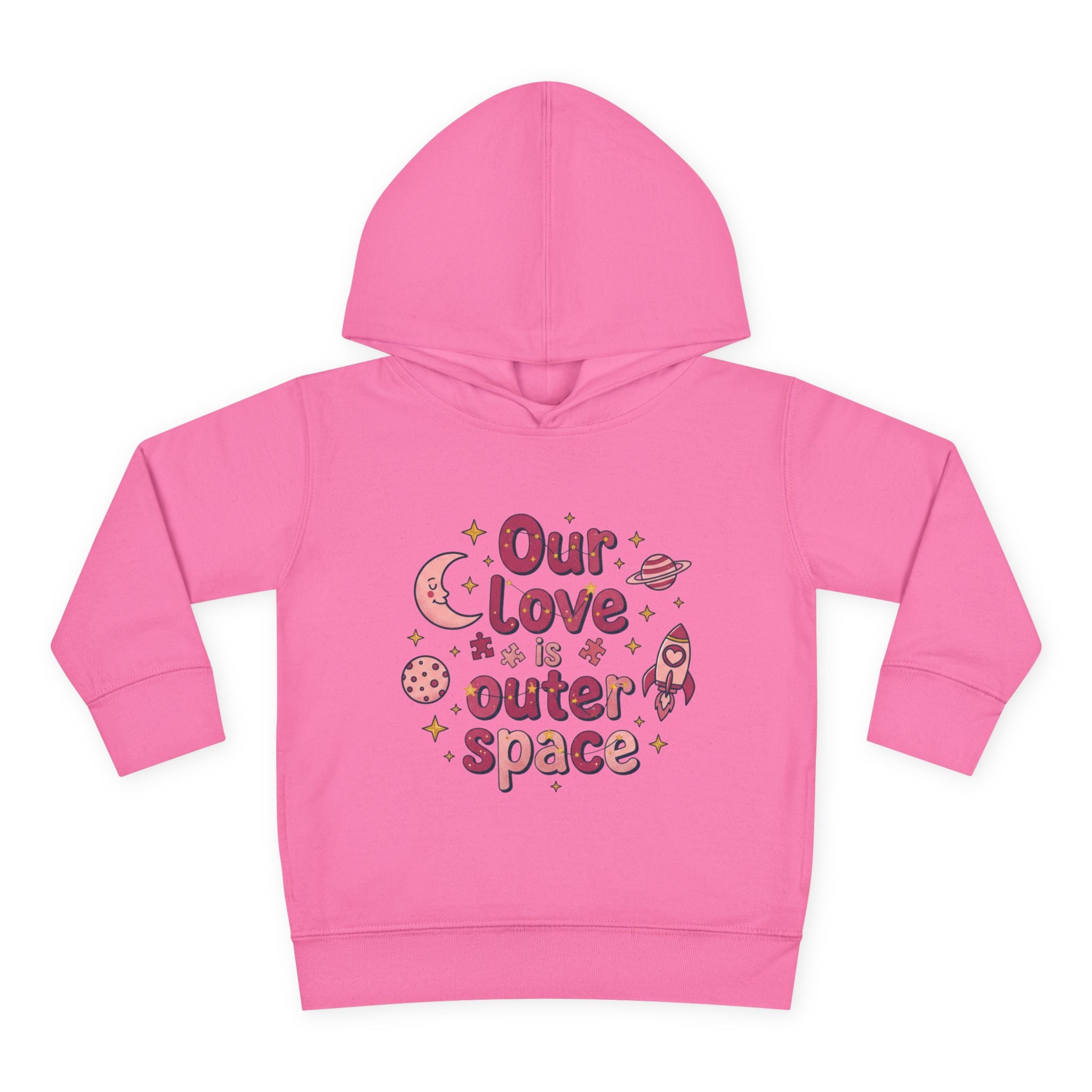 Toddler Hoodie — "Our Love Is Outer Space" Cute Rocket & Planets Pullover