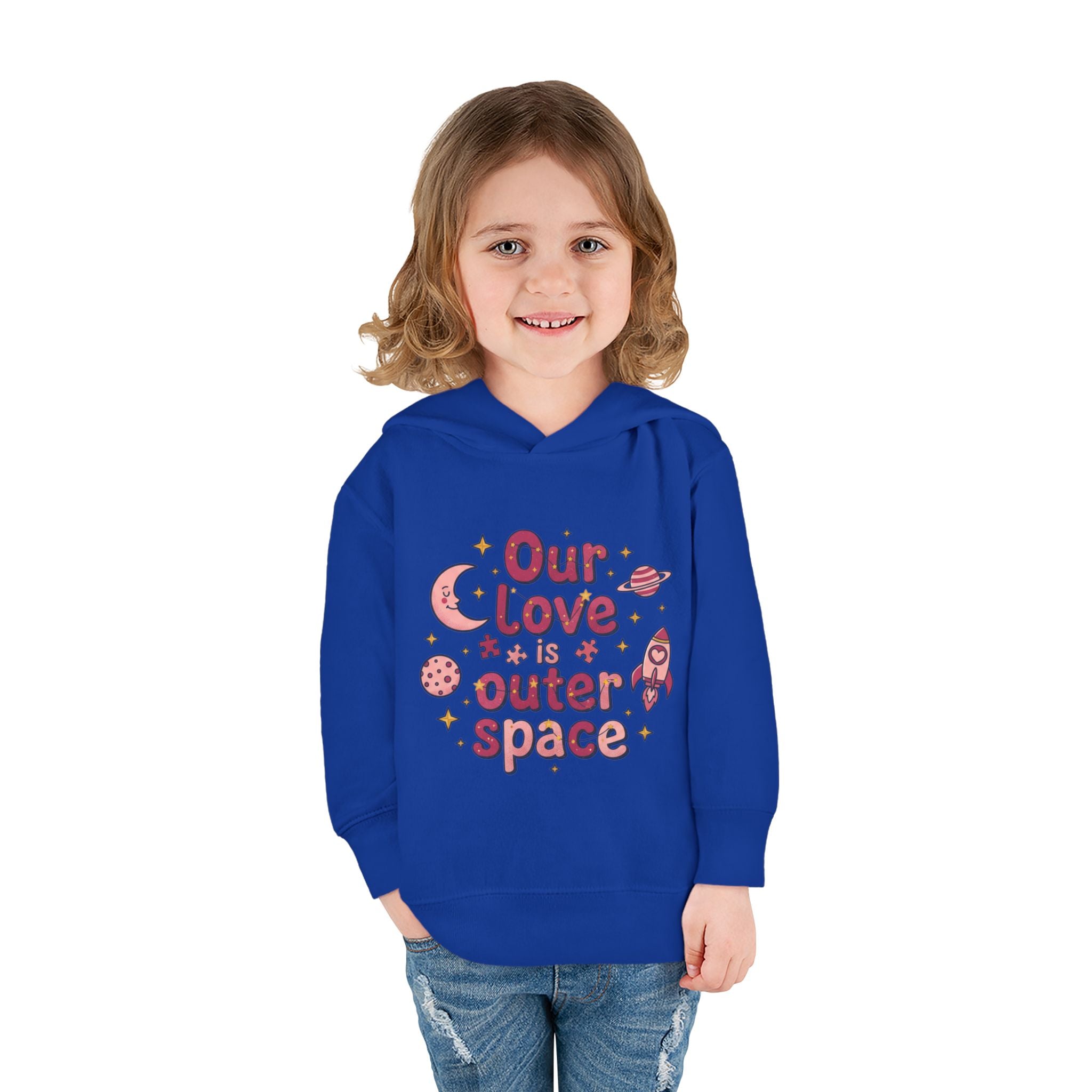 Toddler Hoodie — "Our Love Is Outer Space" Cute Rocket & Planets Pullover