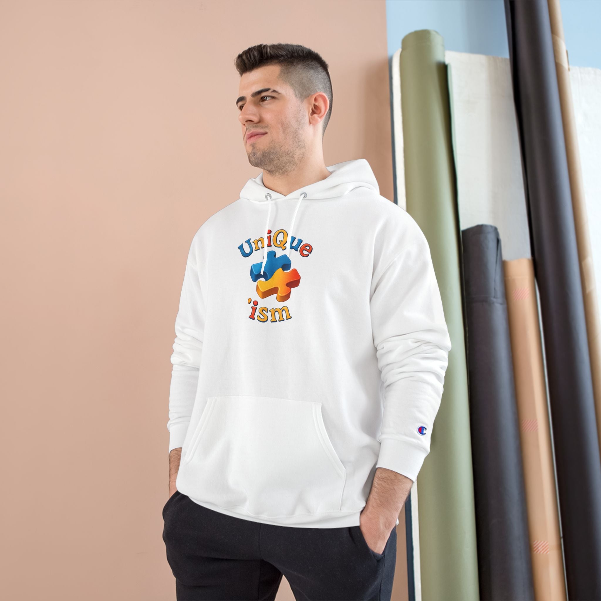Men/Unisex Champion Hoodie - Autism Awareness Hoodie — Where being yourself is your greatest strength" Back Quote
