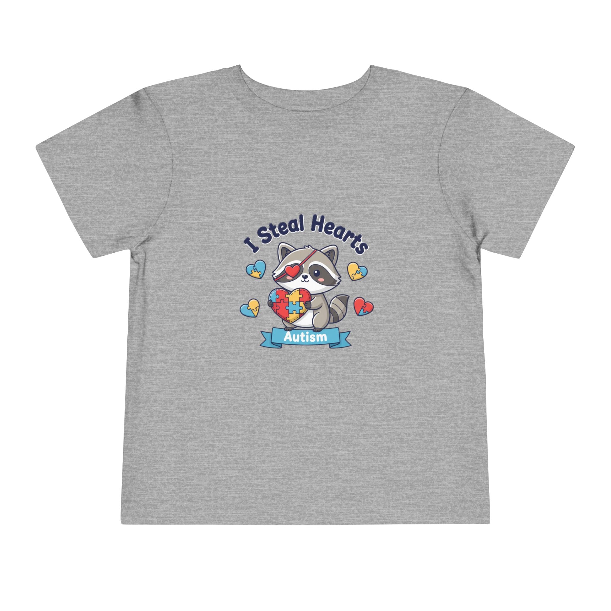 Autism Toddler Tee — "I Steal Hearts" Raccoon Design (Back: Powered by Love Inspired by Gigi)