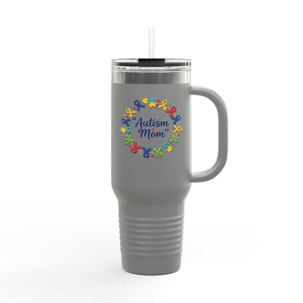 Autism Mom 40oz Insulated Travel Mug — Colorful Puzzle Ribbon Wreath