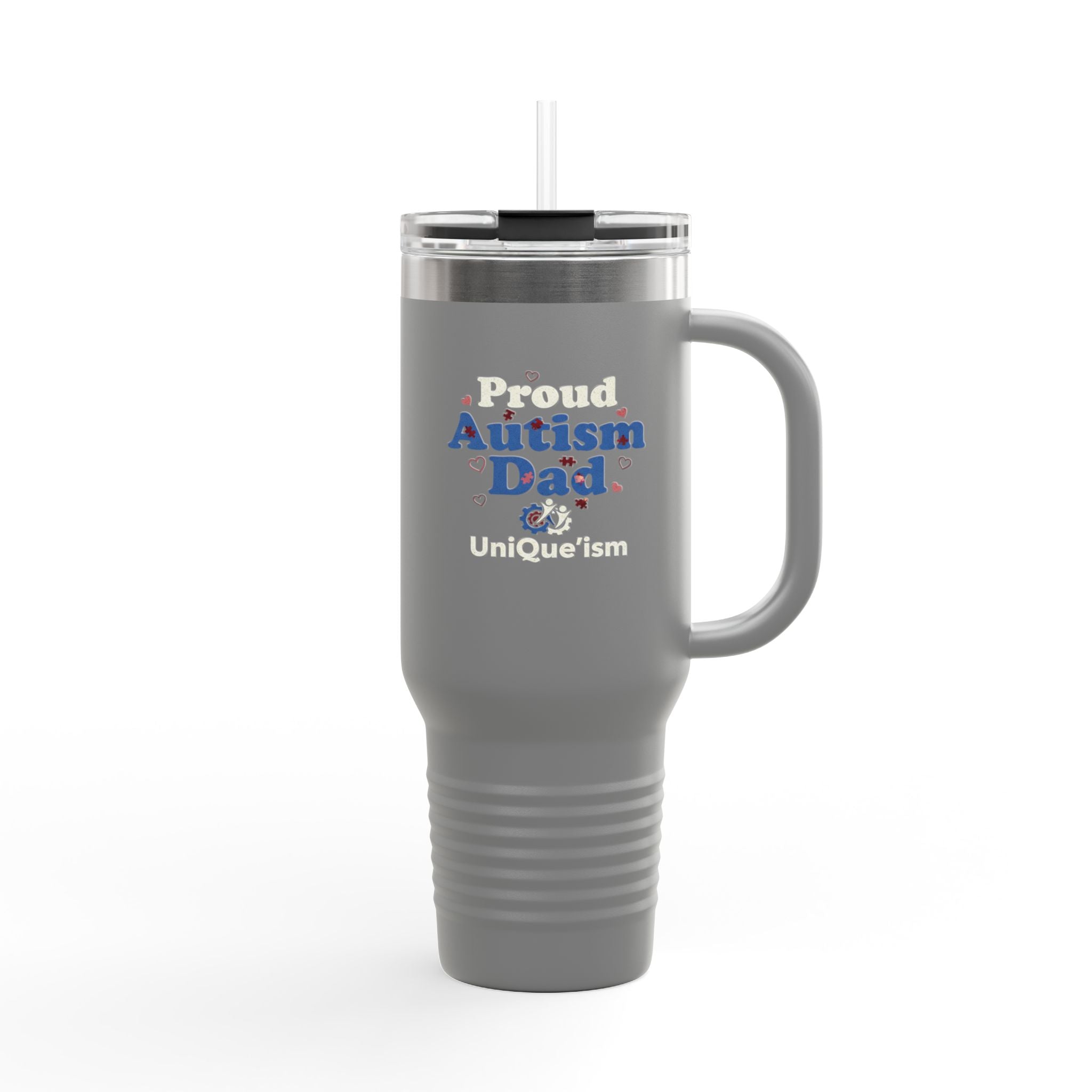 Proud Autism Dad 40oz Insulated Travel Mug – Large Thermal Tumbler with Lid & Straw