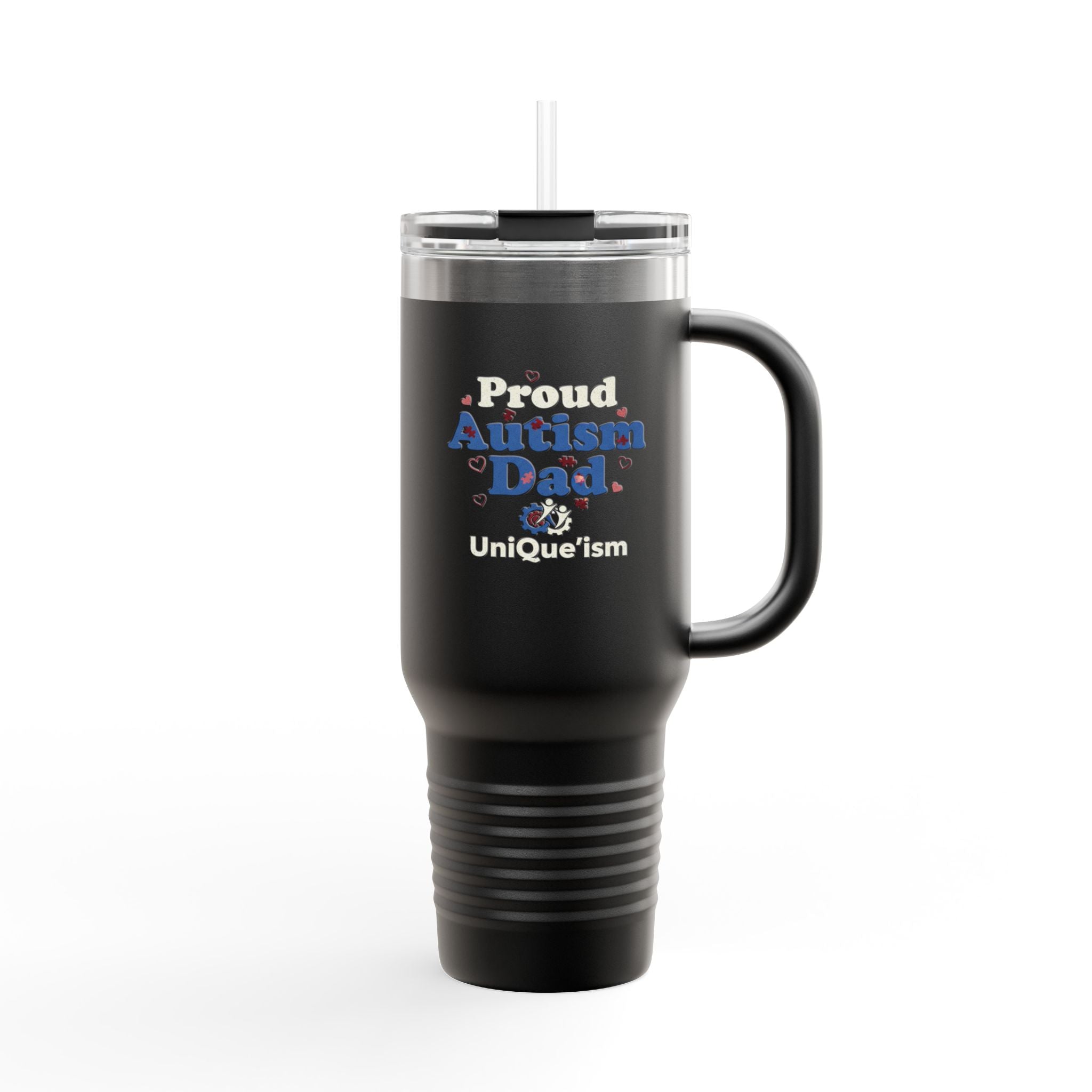 Proud Autism Dad 40oz Insulated Travel Mug – Large Thermal Tumbler with Lid & Straw