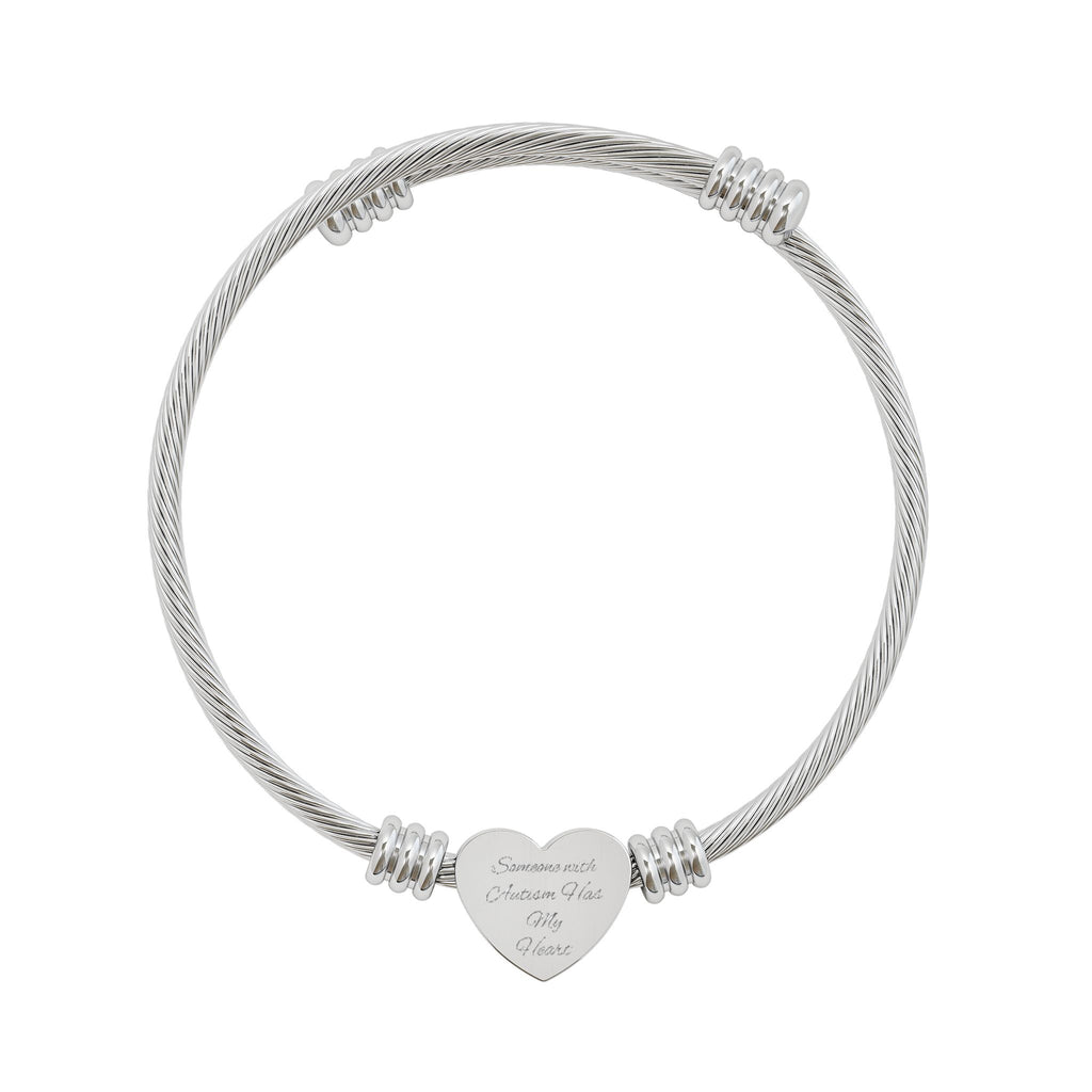 Engravable Heart Cuff Bracelet — Personalized Cable Wire Bangle (Gold or Silver)