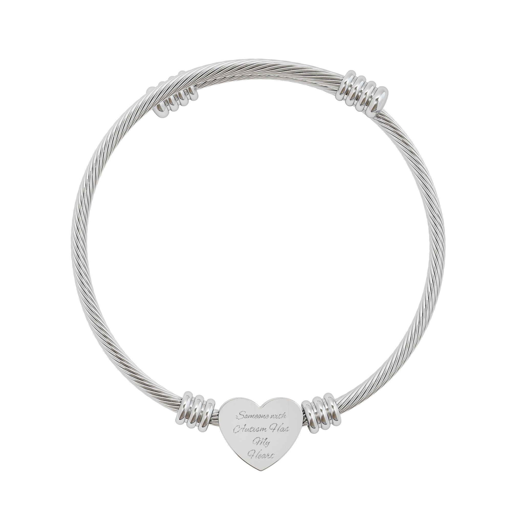 Engravable Heart Cuff Bracelet — Personalized Cable Wire Bangle (Gold or Silver)