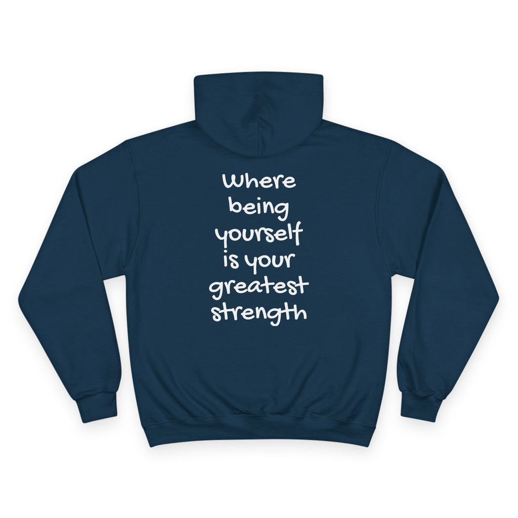 Men/Unisex Champion Hoodie - Autism Awareness Hoodie — Where being yourself is your greatest strength" Back Quote