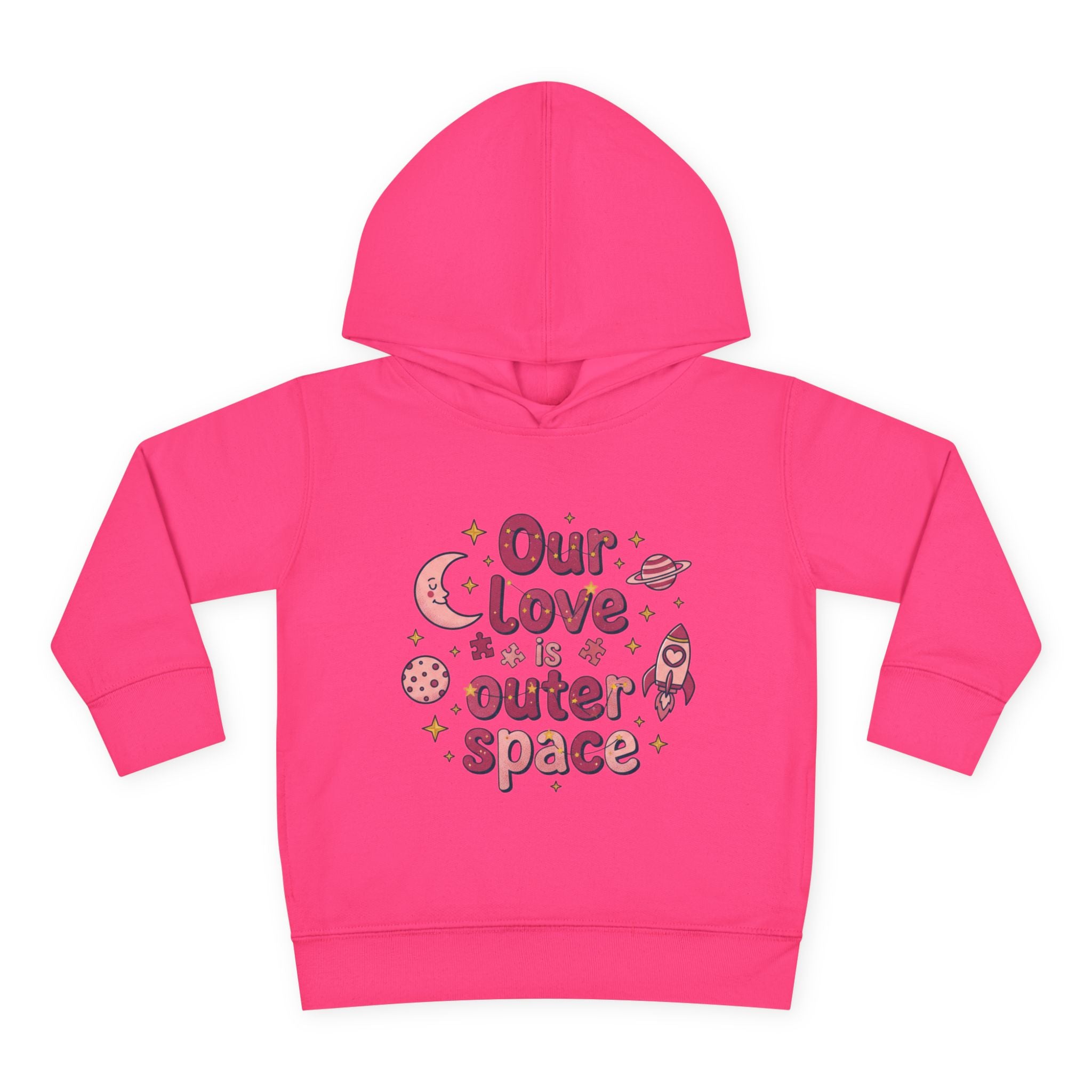 Toddler Hoodie — "Our Love Is Outer Space" Cute Rocket & Planets Pullover