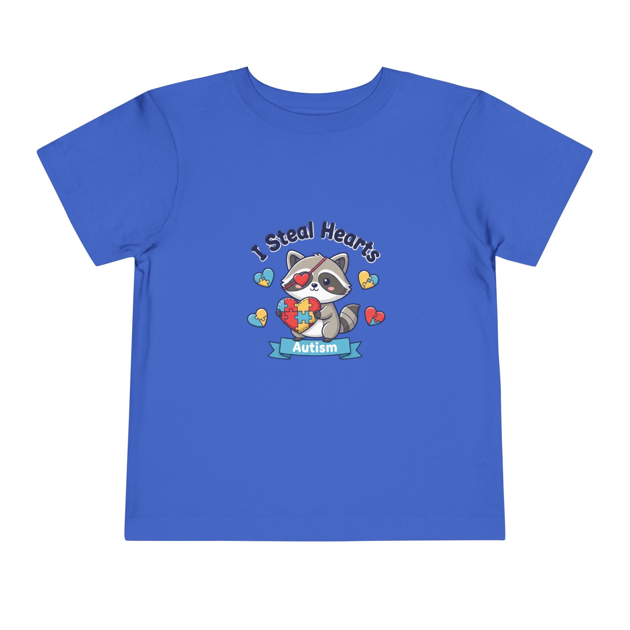 Autism Toddler Tee — "I Steal Hearts" Raccoon Design (Back: Powered by Love Inspired by Gigi)