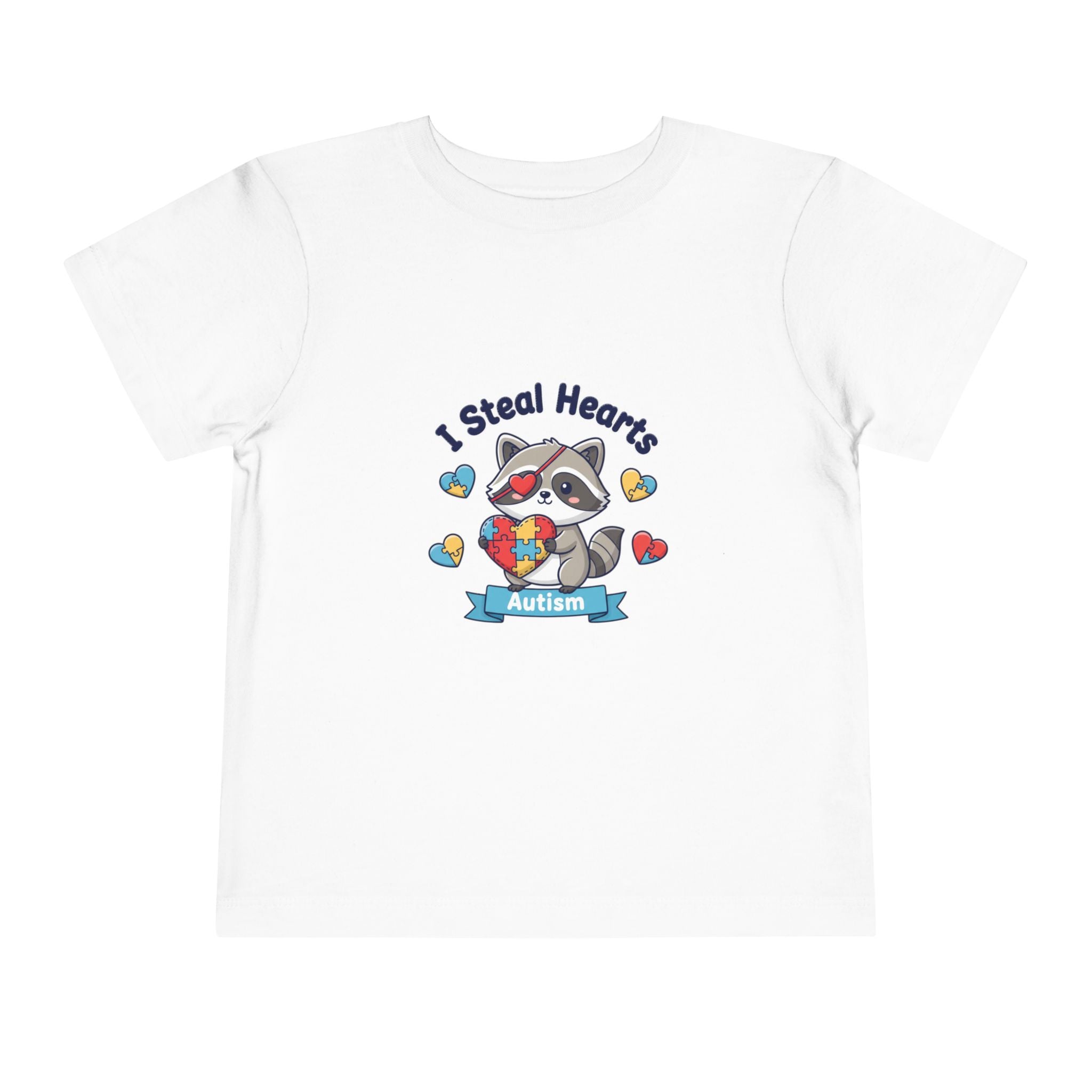 Autism Toddler Tee — "I Steal Hearts" Raccoon Design (Back: Powered by Love Inspired by Gigi)