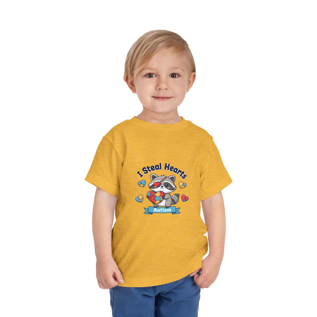 Autism Toddler Tee — "I Steal Hearts" Raccoon Design (Back: Powered by Love Inspired by Gigi)