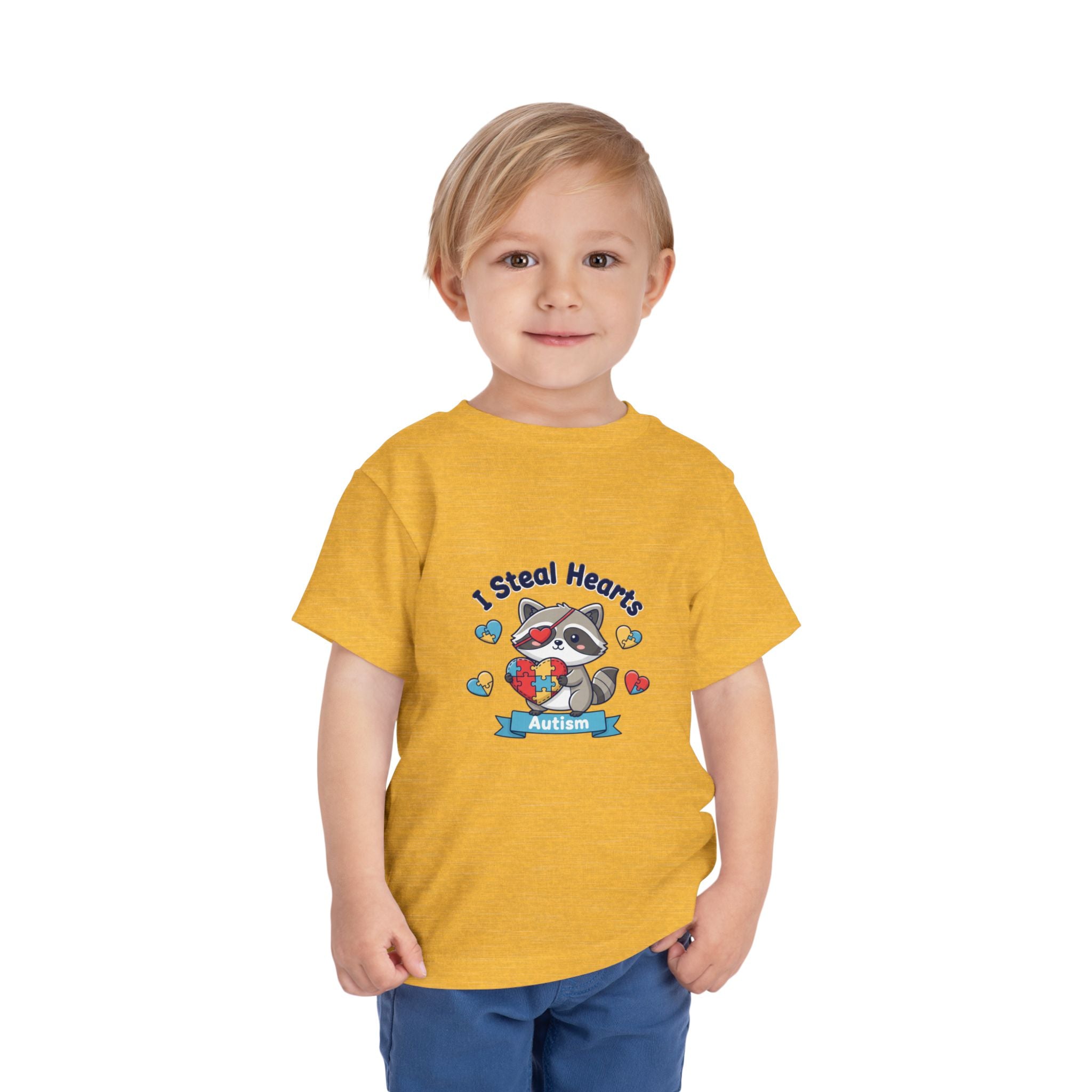Autism Toddler Tee — "I Steal Hearts" Raccoon Design (Back: Powered by Love Inspired by Gigi)