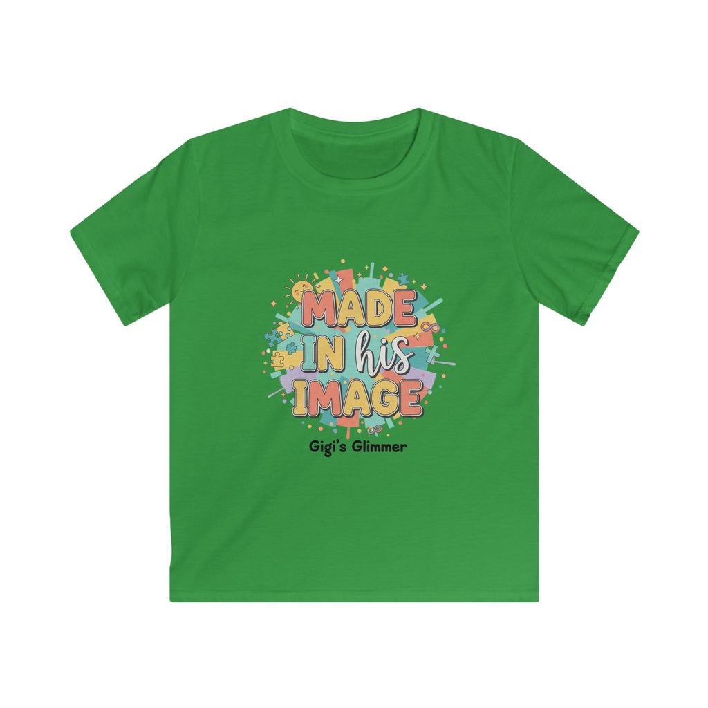 Kids Tee — "Made in His Image" Colorful Christian Graphic