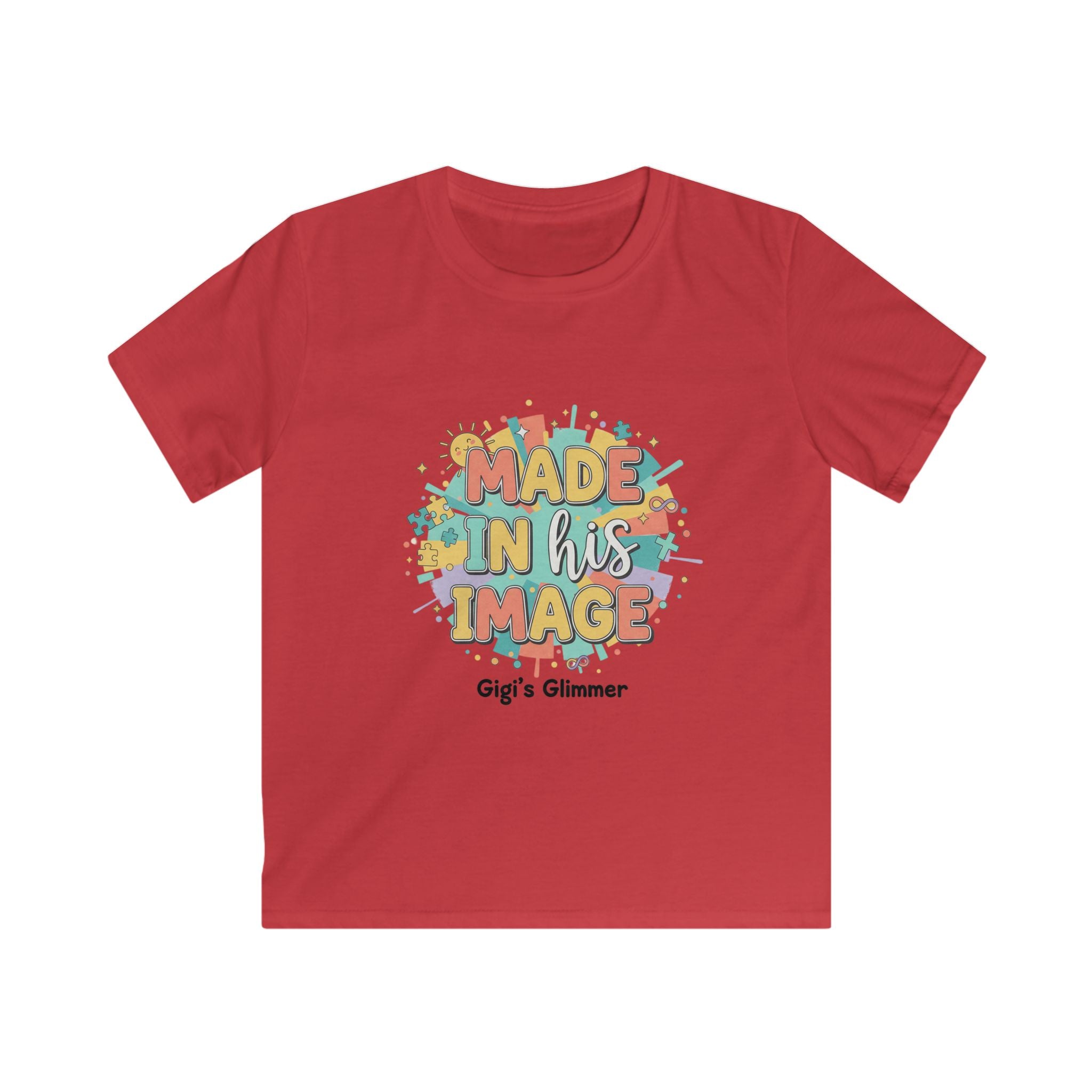 Kids Tee — "Made in His Image" Colorful Christian Graphic