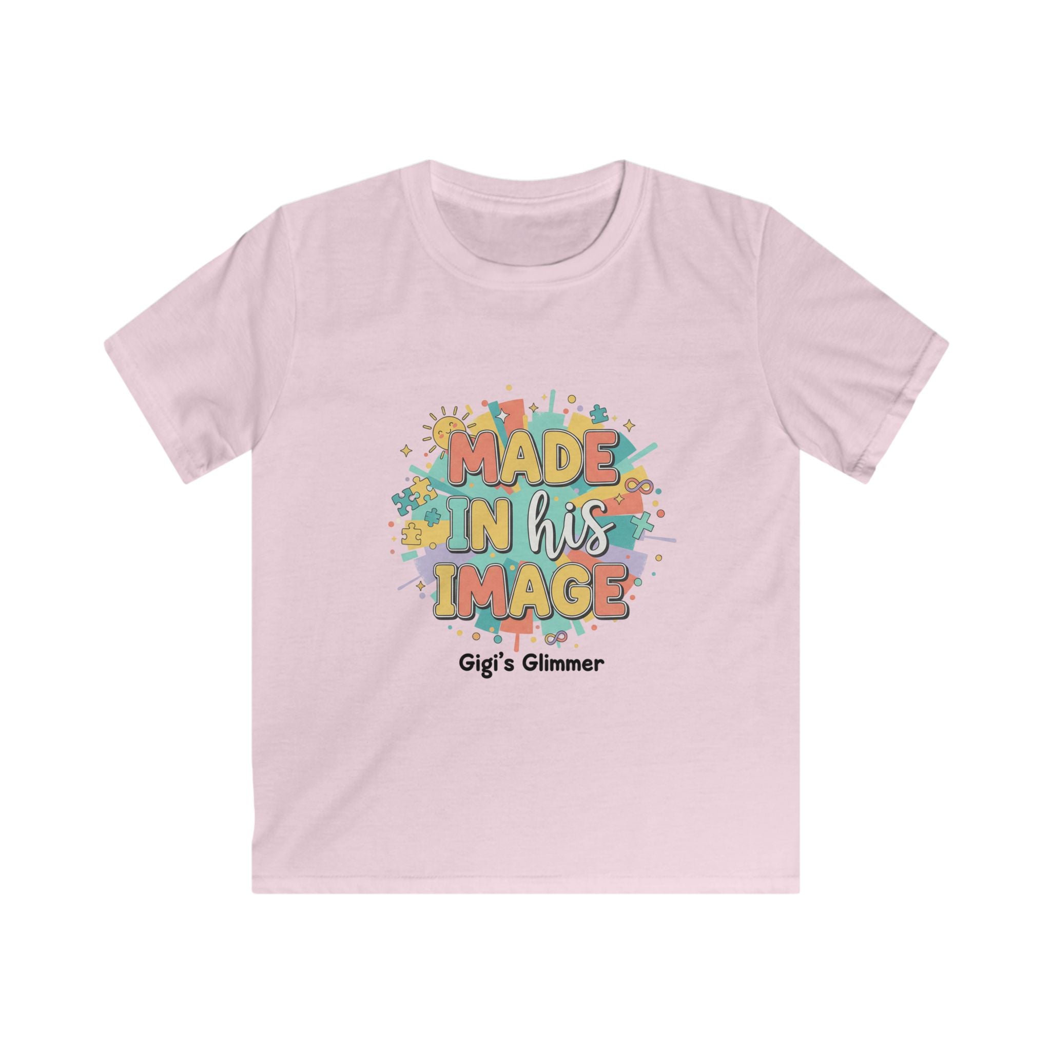 Kids Tee — "Made in His Image" Colorful Christian Graphic