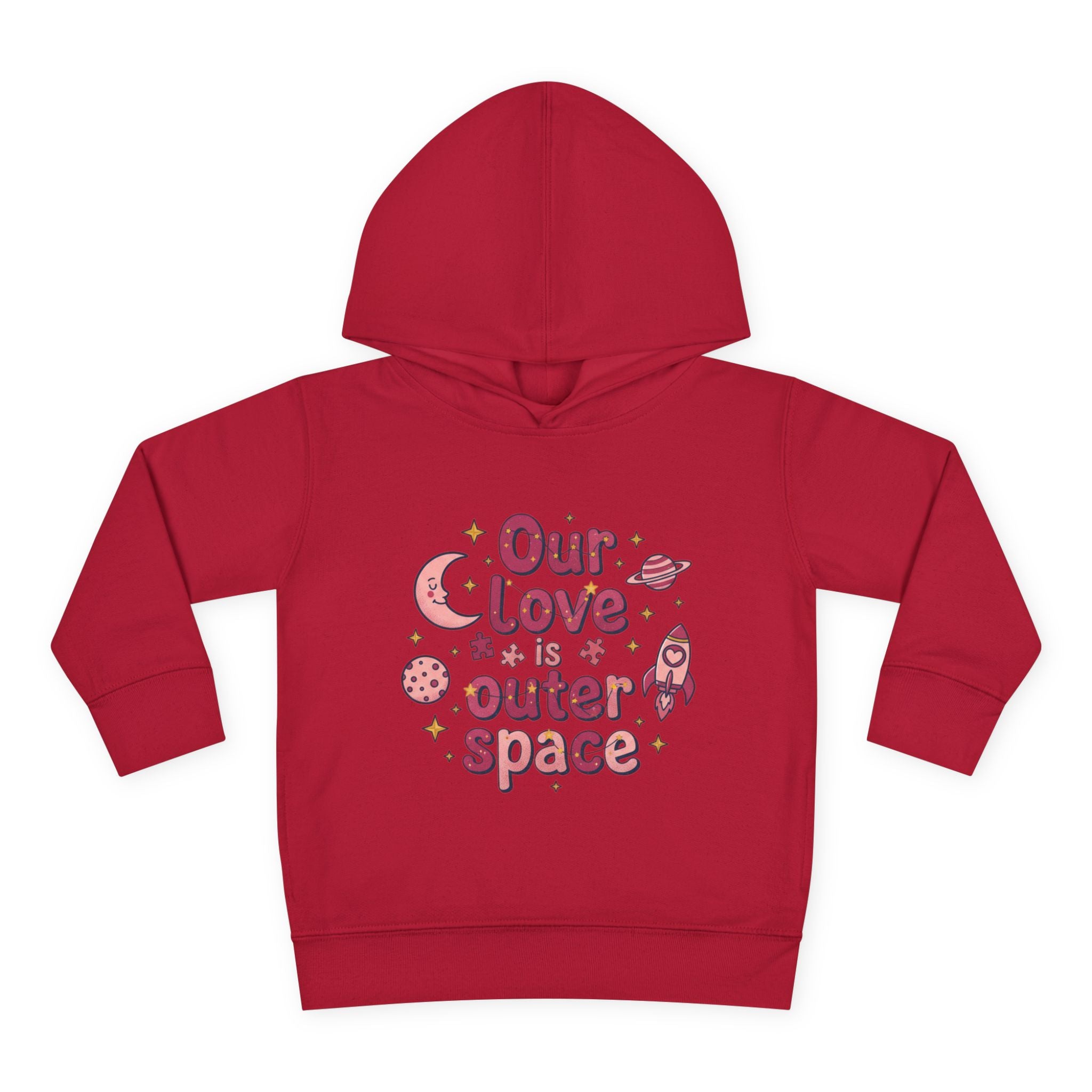 Toddler Hoodie — "Our Love Is Outer Space" Cute Rocket & Planets Pullover
