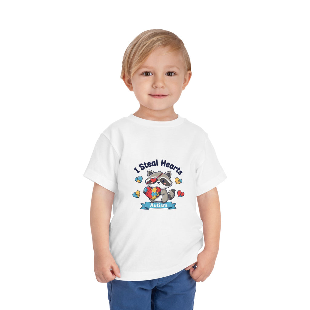 Autism Toddler Tee — "I Steal Hearts" Raccoon Design (Back: Powered by Love Inspired by Gigi)
