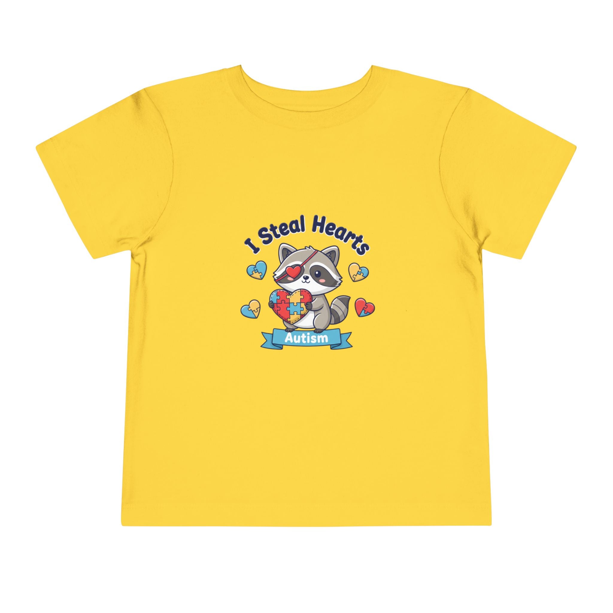 Autism Toddler Tee — "I Steal Hearts" Raccoon Design (Back: Powered by Love Inspired by Gigi)